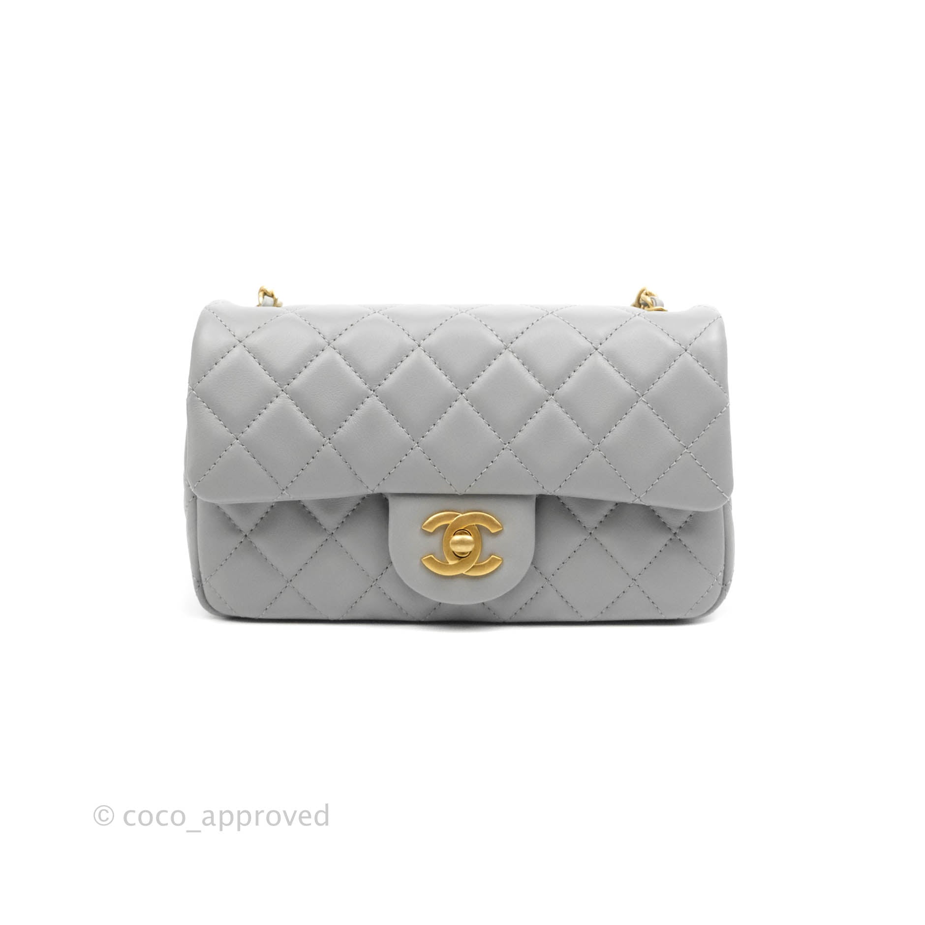 Chanel Mini Rectangular Pearl Crush Quilted Grey Lambskin Aged
