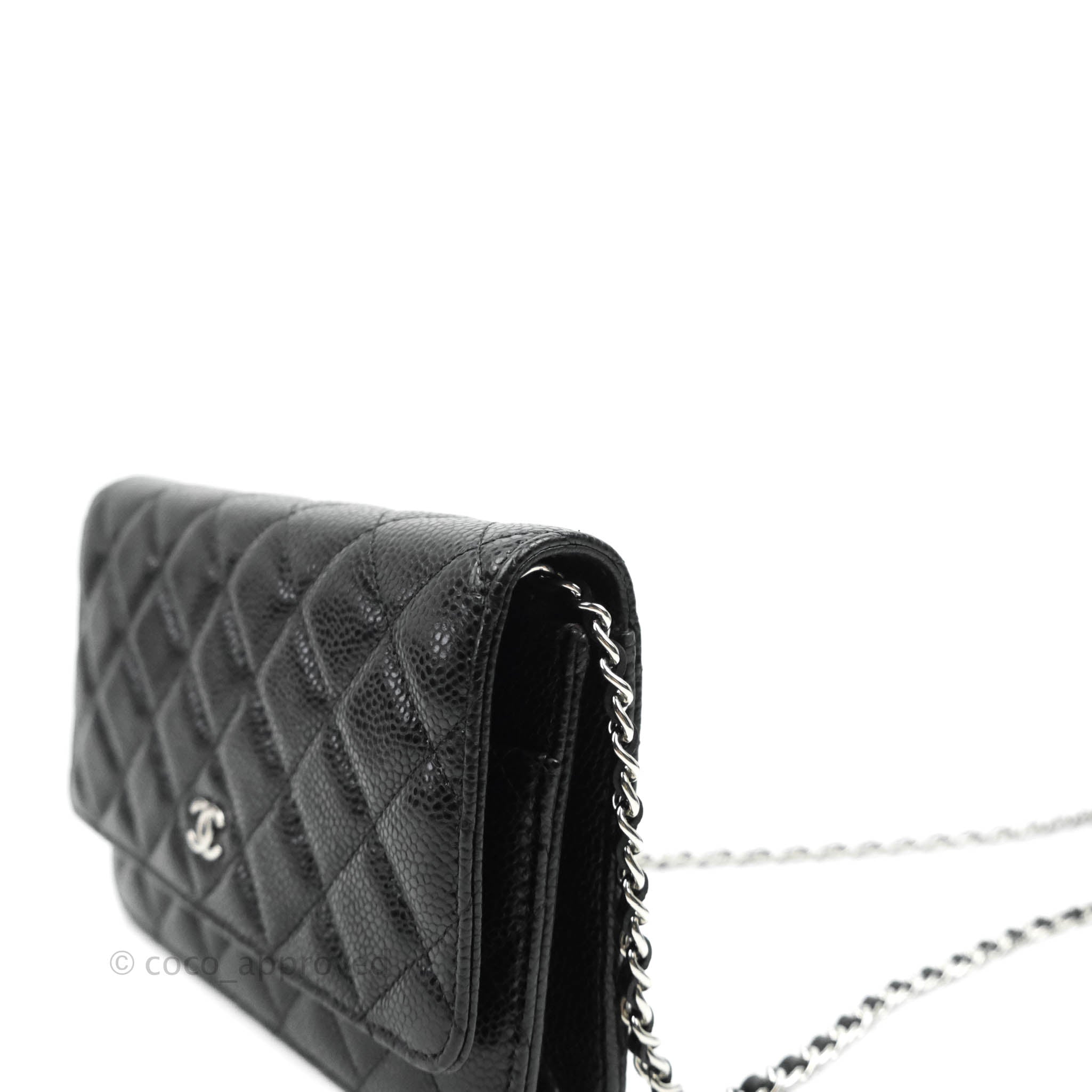 Chanel Quilted Wallet On Chain WOC Black Caviar Silver Hardware