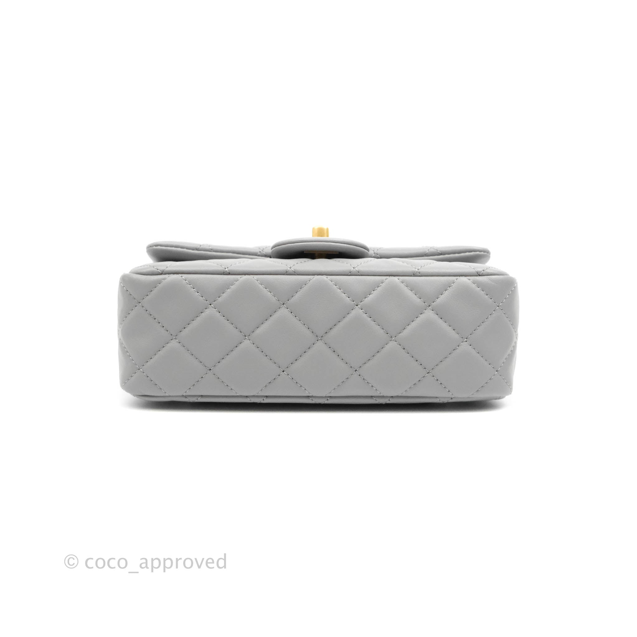 Chanel Mini Rectangular Pearl Crush Quilted Grey Lambskin Aged Gold Ha –  Coco Approved Studio