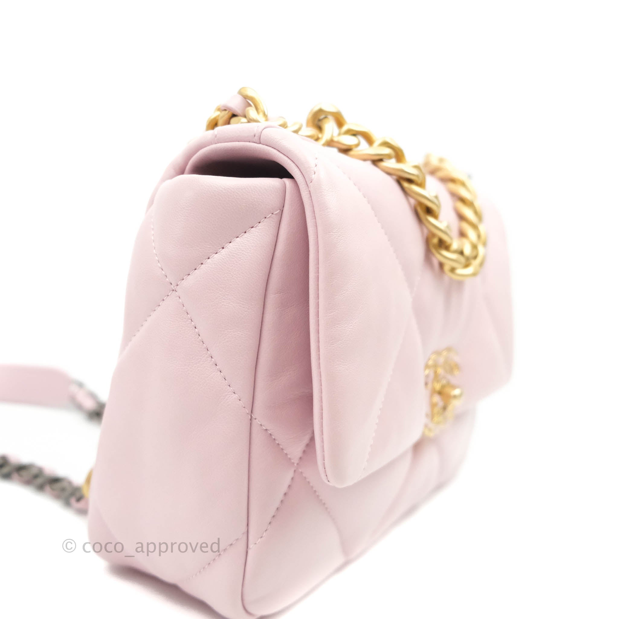 Chanel 19 Small Flap Bag In Baby Pink Lambskin With Gold,Silver & Ruthenium  Hardware Condition : BRAND NEW! Contact us at…