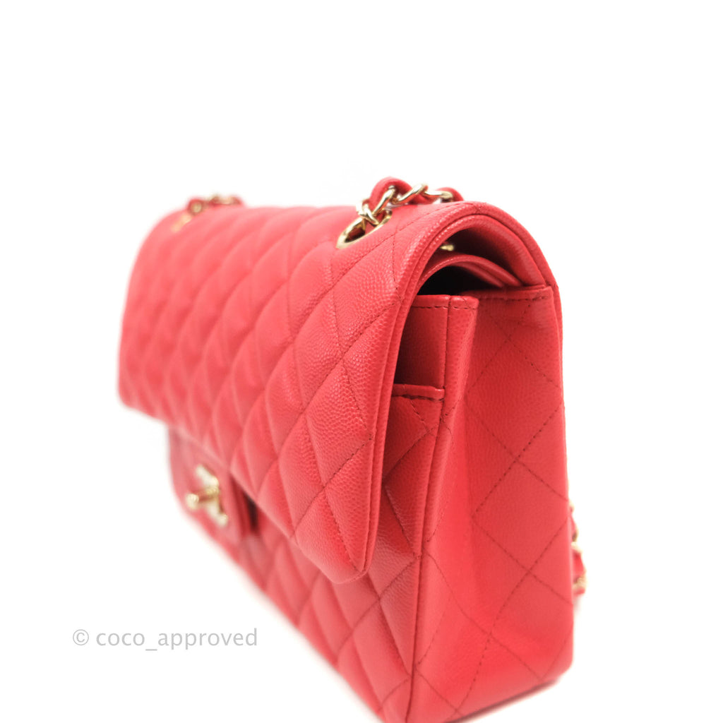 Chanel Classic M/L Medium Double Flap Red Caviar Gold Hardware