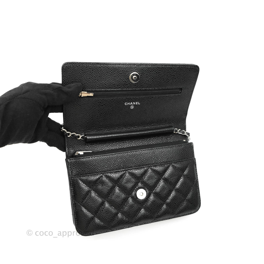 Chanel Quilted Wallet On Chain WOC Black Caviar Silver Hardware