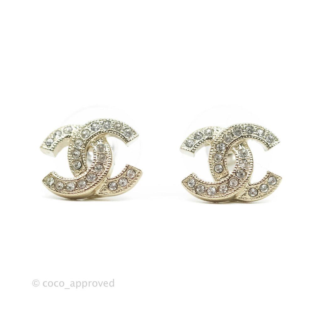 Chanel CC Crystal Earrings Light Gold Tone 21V