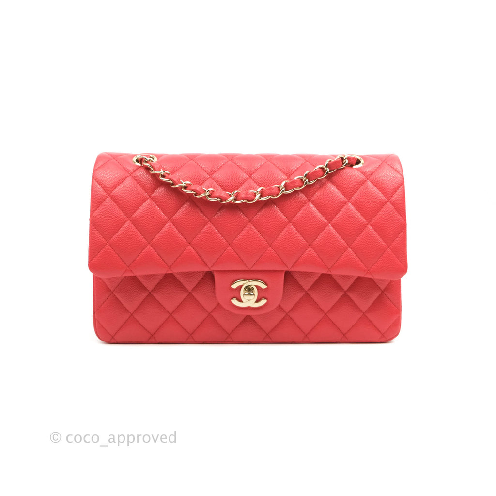 Chanel Classic M/L Medium Double Flap Red Caviar Gold Hardware