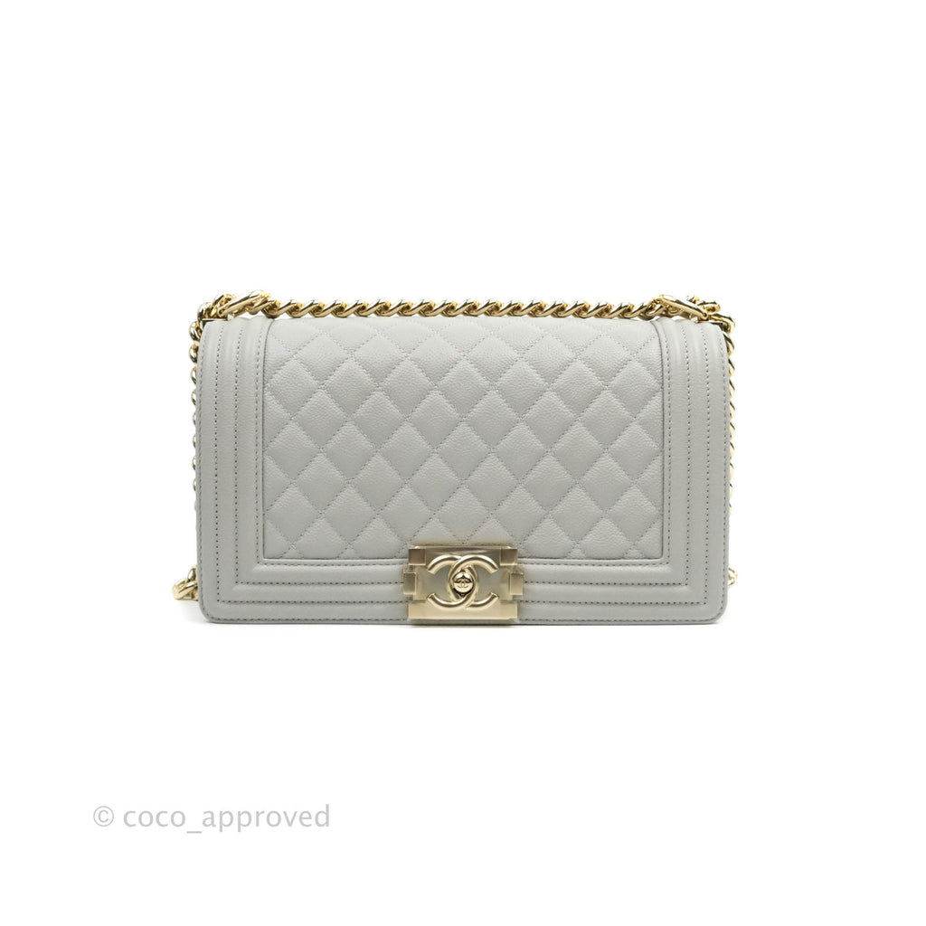 Chanel Old Medium Quilted Boy Bag Grey Caviar Gold Hardware