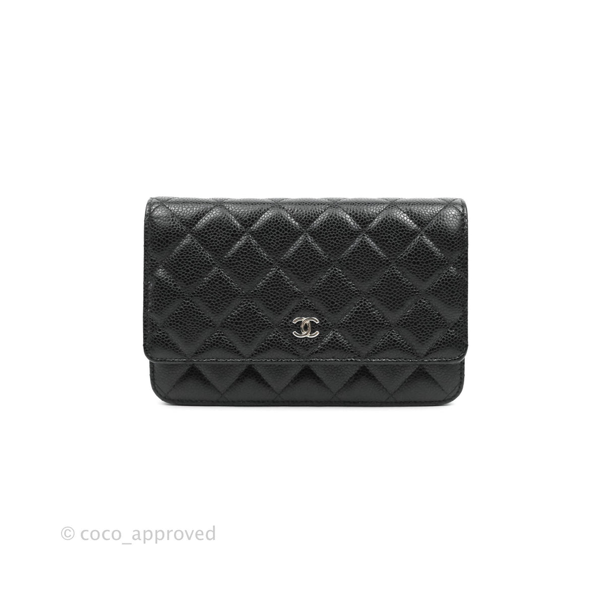 CHANEL Black Caviar Classic Wallet On Chain Microchipped Silver