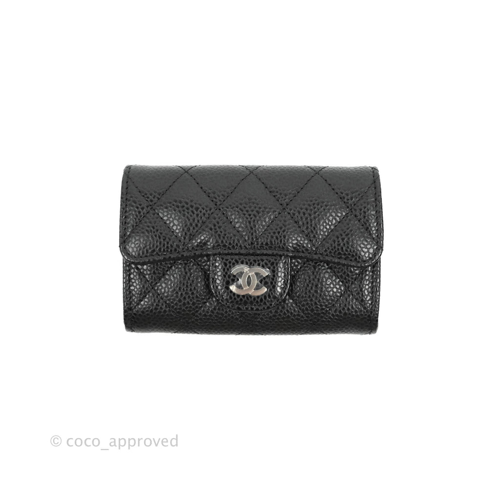 Chanel Quilted Flap Card Holder Black Caviar Silver Hardware