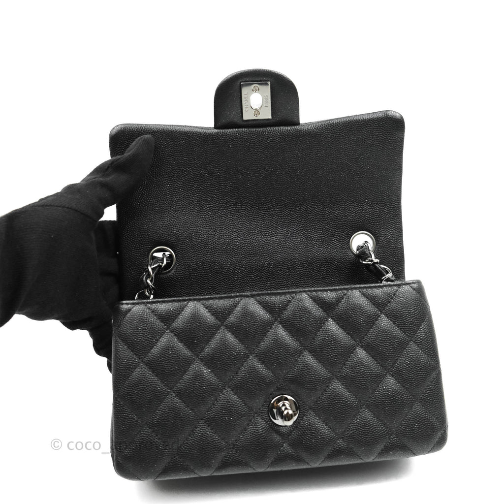 Chanel Quilted Mini Rectangular Iridescent Black Caviar Gun Metal