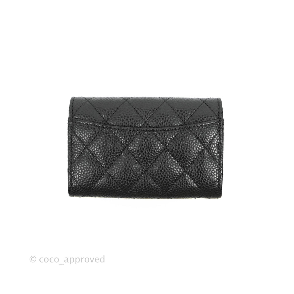 Chanel Quilted Flap Card Holder Black Caviar Silver Hardware