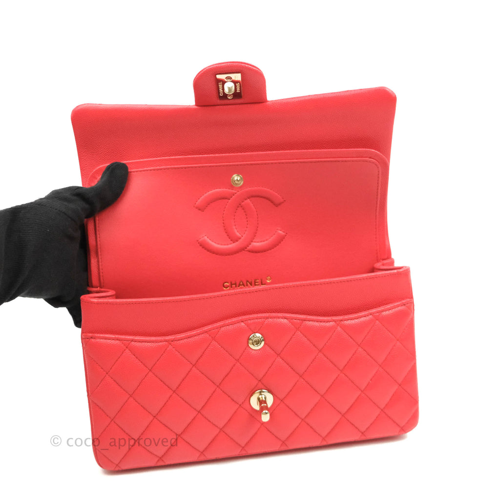 Chanel Classic M/L Medium Double Flap Red Caviar Gold Hardware