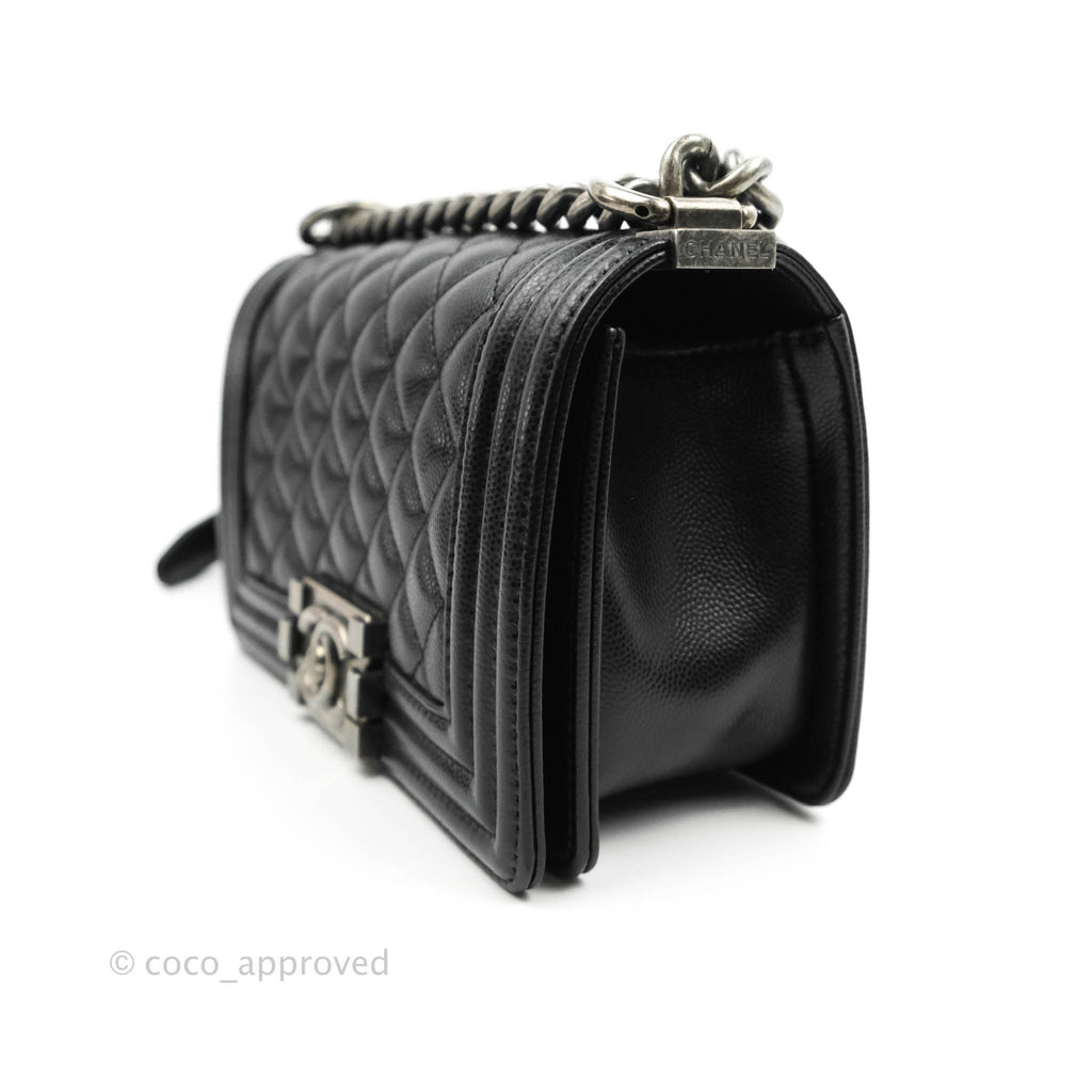 Chanel Small Quilted Boy Black Caviar Ruthenium Hardware