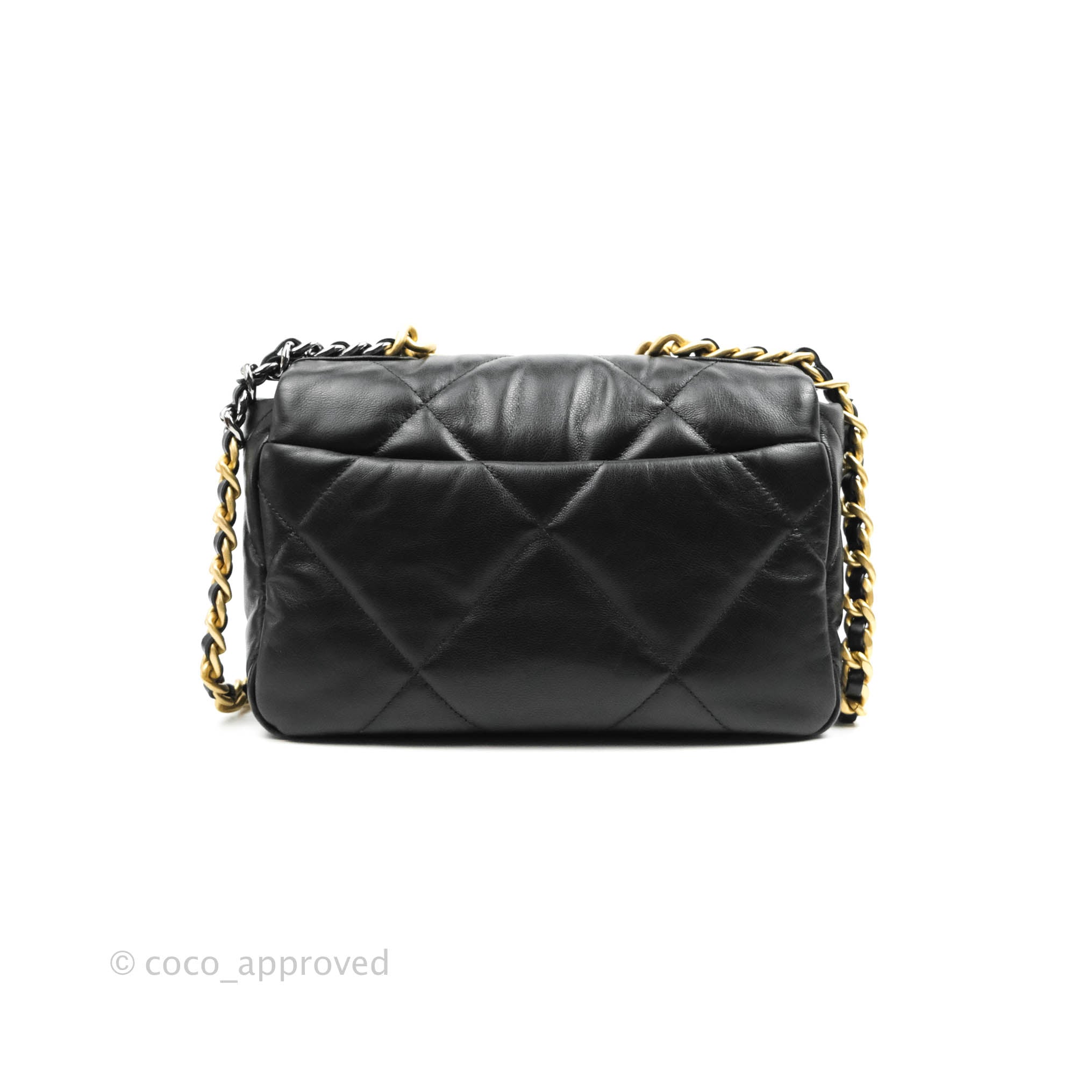 CHANEL 19 Small Flap Quilted Lambskin Leather Shoulder Bag Black - Fin