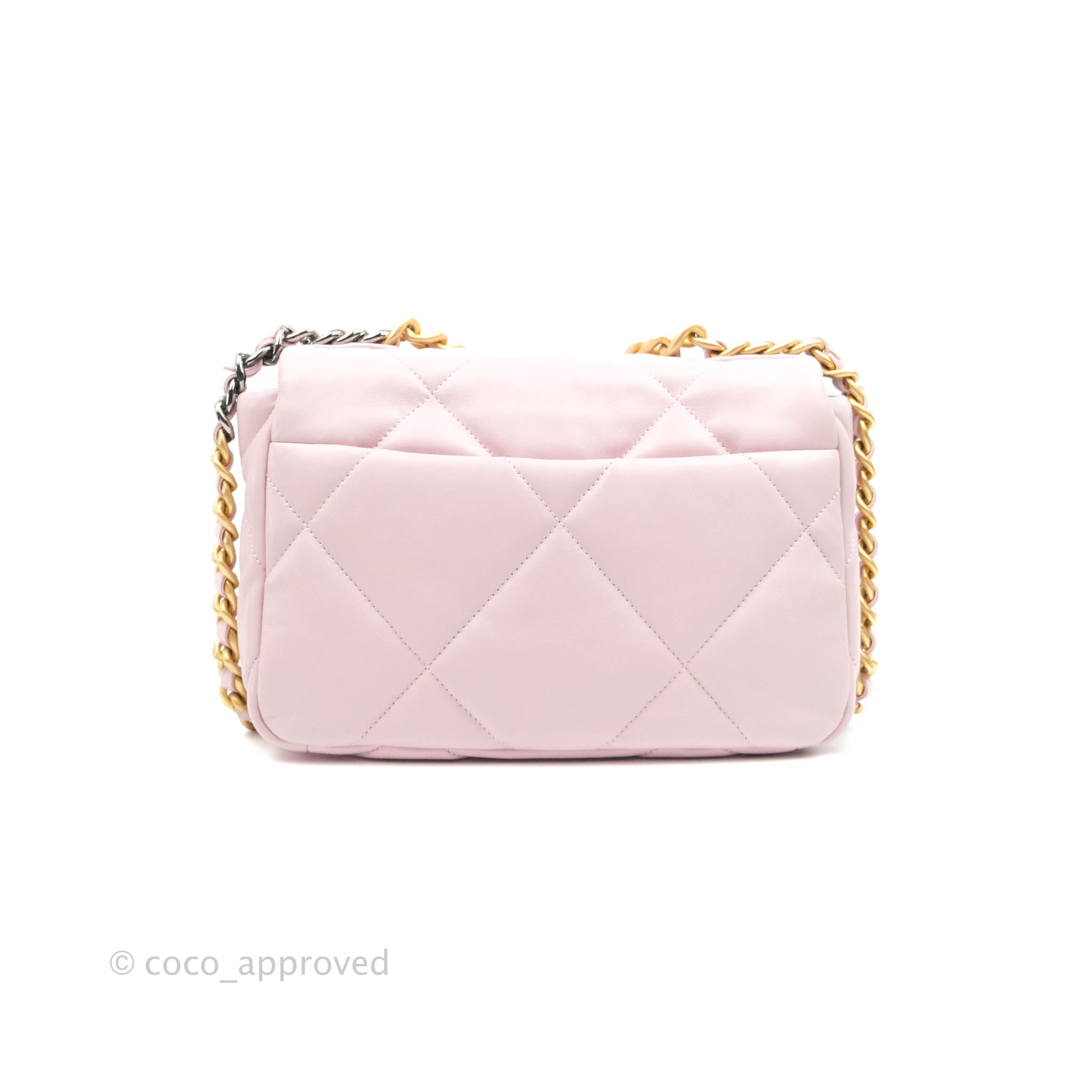 Chanel 19 Medium Flap Quilted Lambskin Leather Shoulder Bag Light Pink