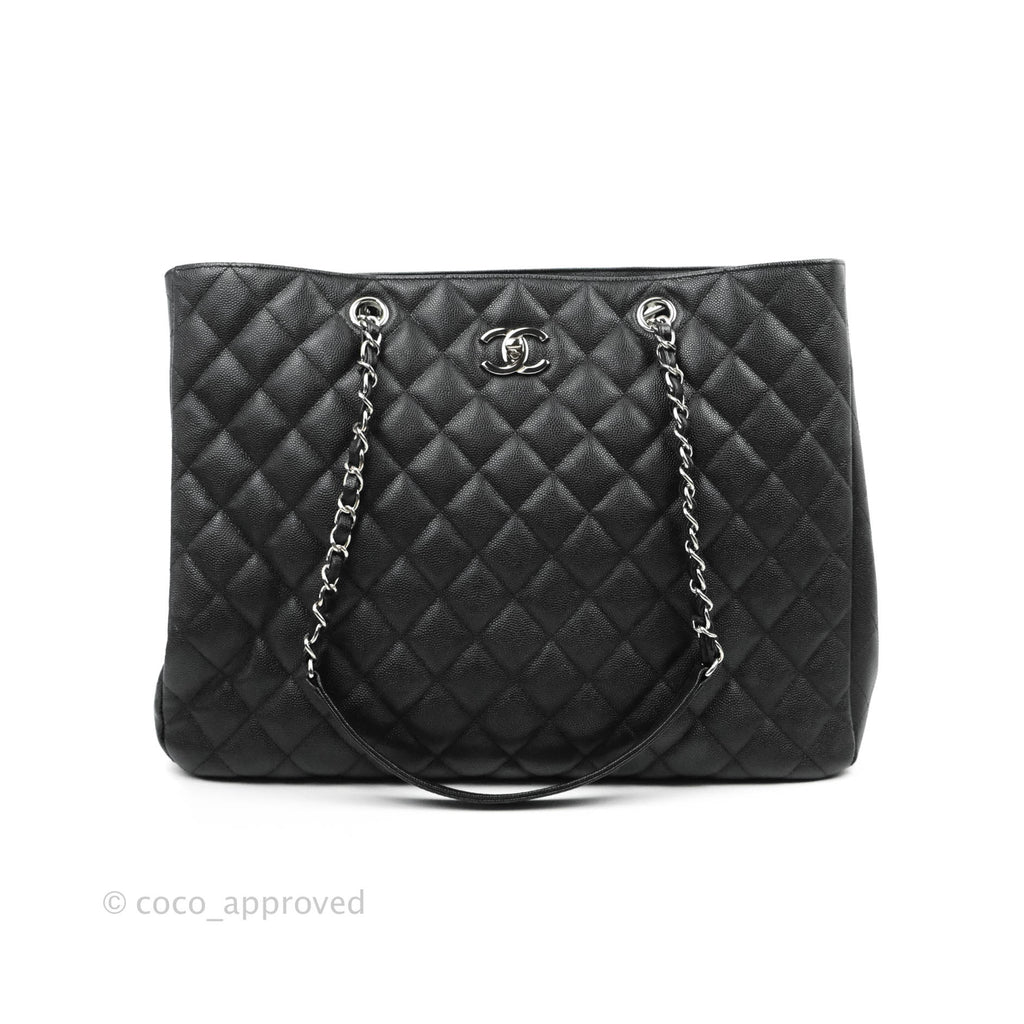 Chanel Classic Quilted Black Caviar Shopping Bag Silver Hardware