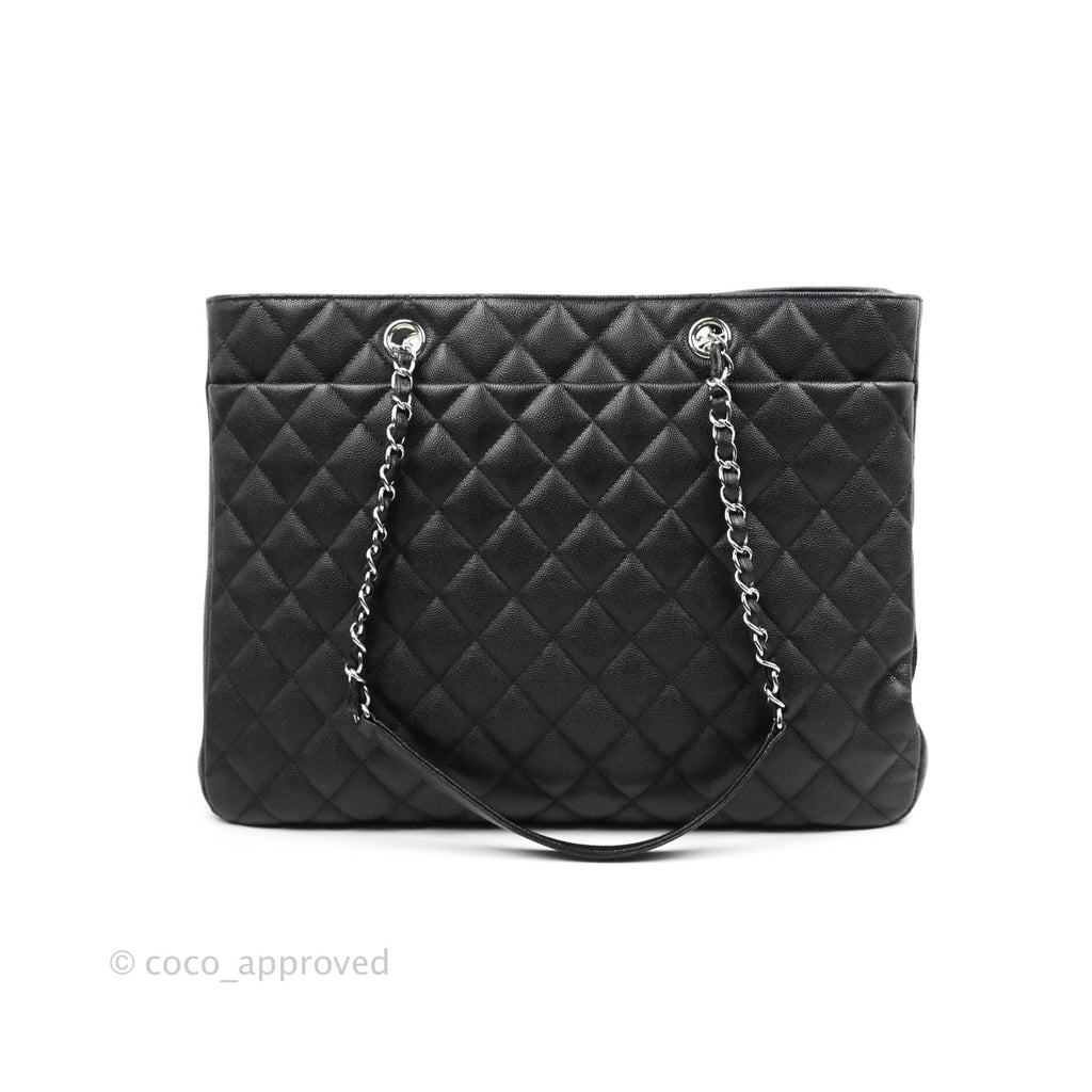 Chanel Classic Quilted Black Caviar Shopping Bag Silver Hardware