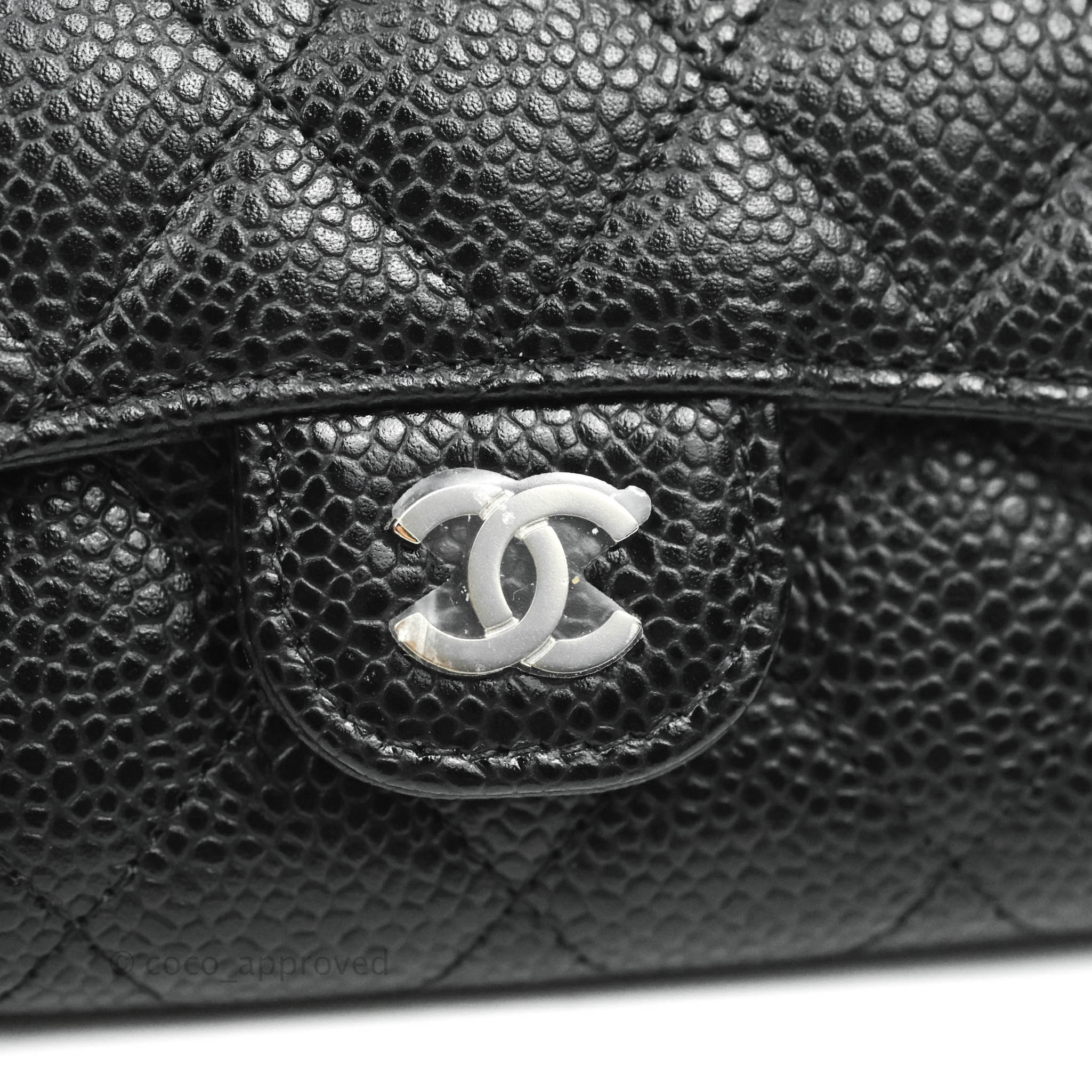 Chanel Quilted Flap Card Holder Black Caviar Silver Hardware