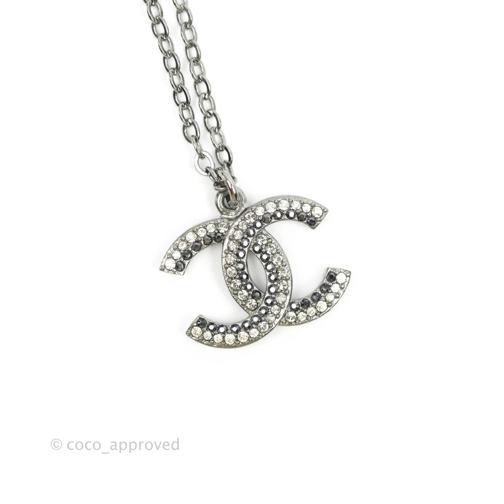 Chanel Crystal CC Necklace Gun Metal 17A