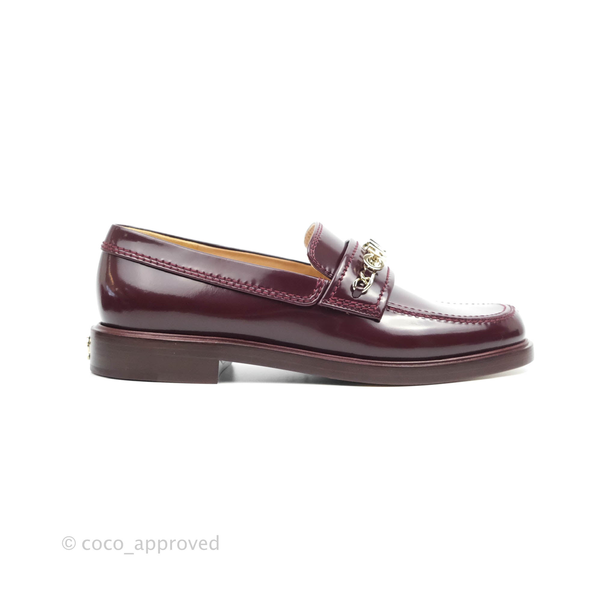 Chanel Patent Calfskin Bordeaux Loafers 21S Size 37