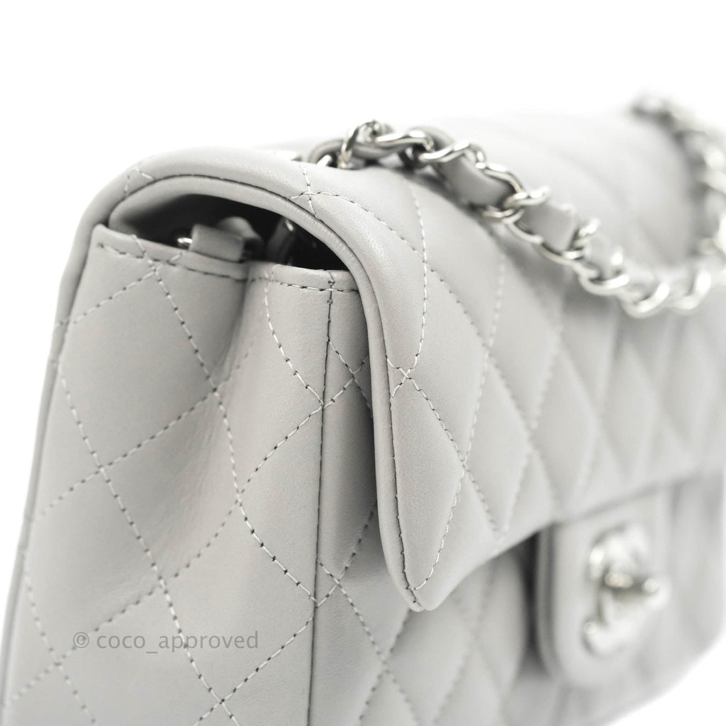 Chanel Quilted Mini Rectangular Grey Lambskin Silver Hardware