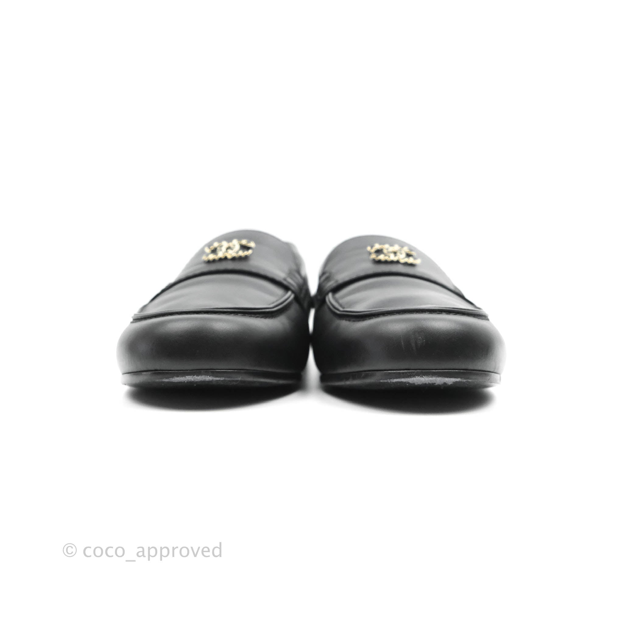 CHANEL BLACK LEATHER LOAFERS OXFORD SHOES