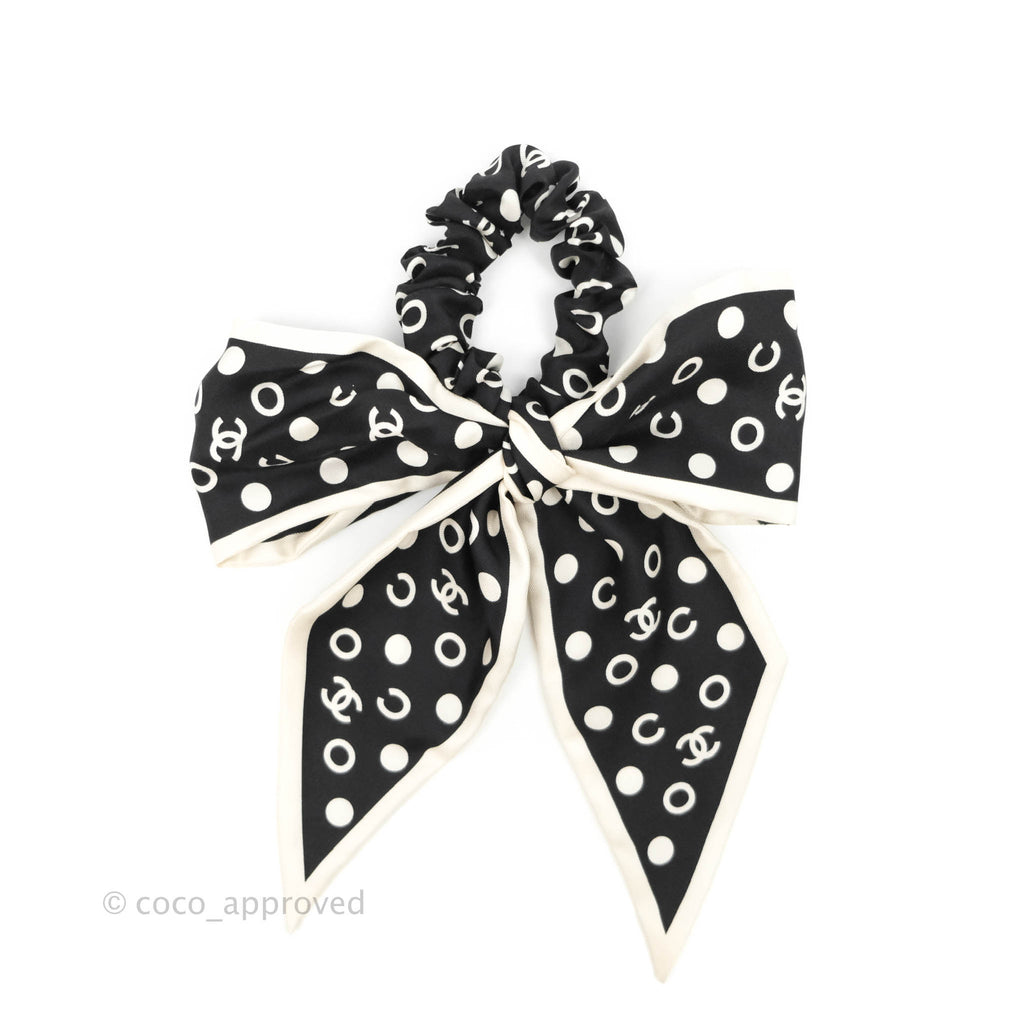 Chanel Coco Bow Silk Hair Accessory Black & Ivory