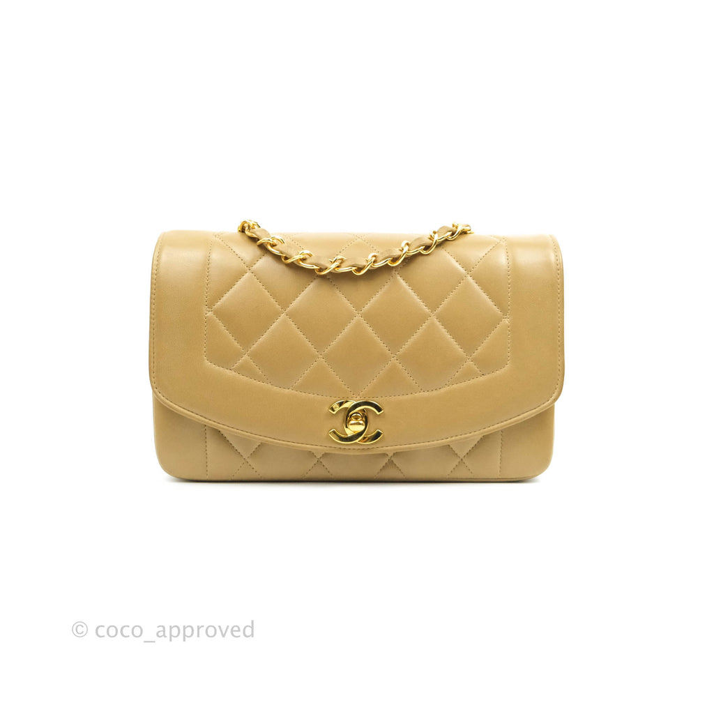 Chanel Vintage Small Quilted Classic Diana Flap Bag Beige Lambskin 24K Gold Hardware