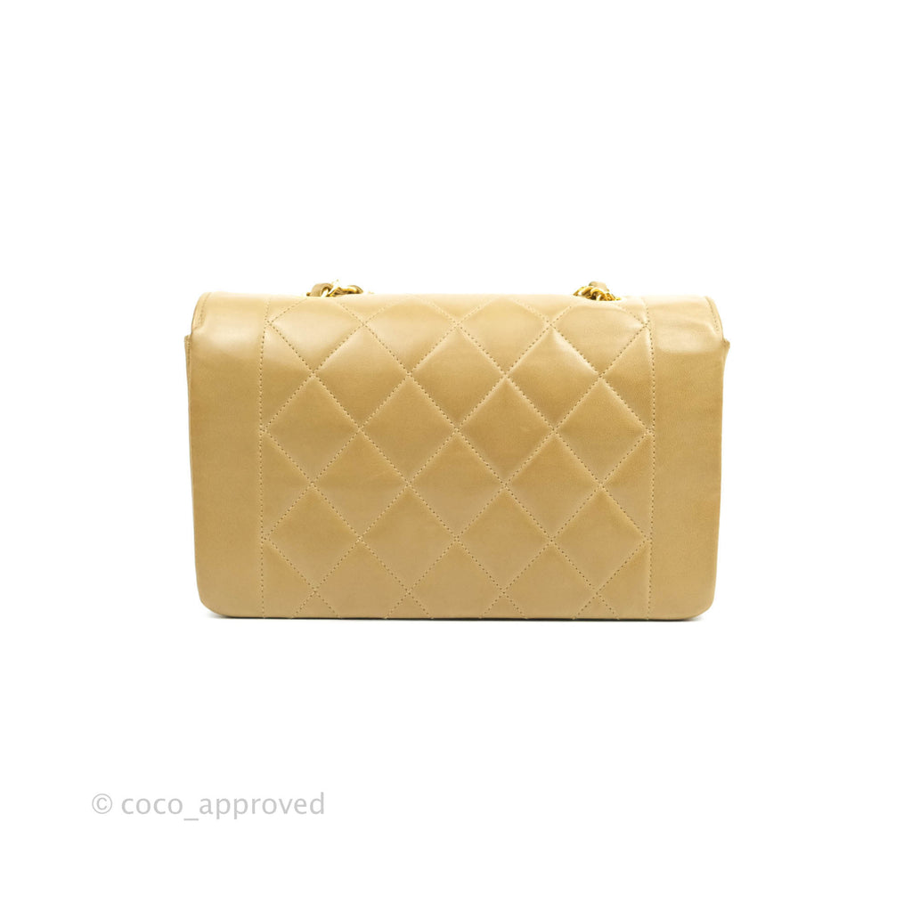 Chanel Vintage Small Quilted Classic Diana Flap Bag Beige Lambskin 24K Gold Hardware