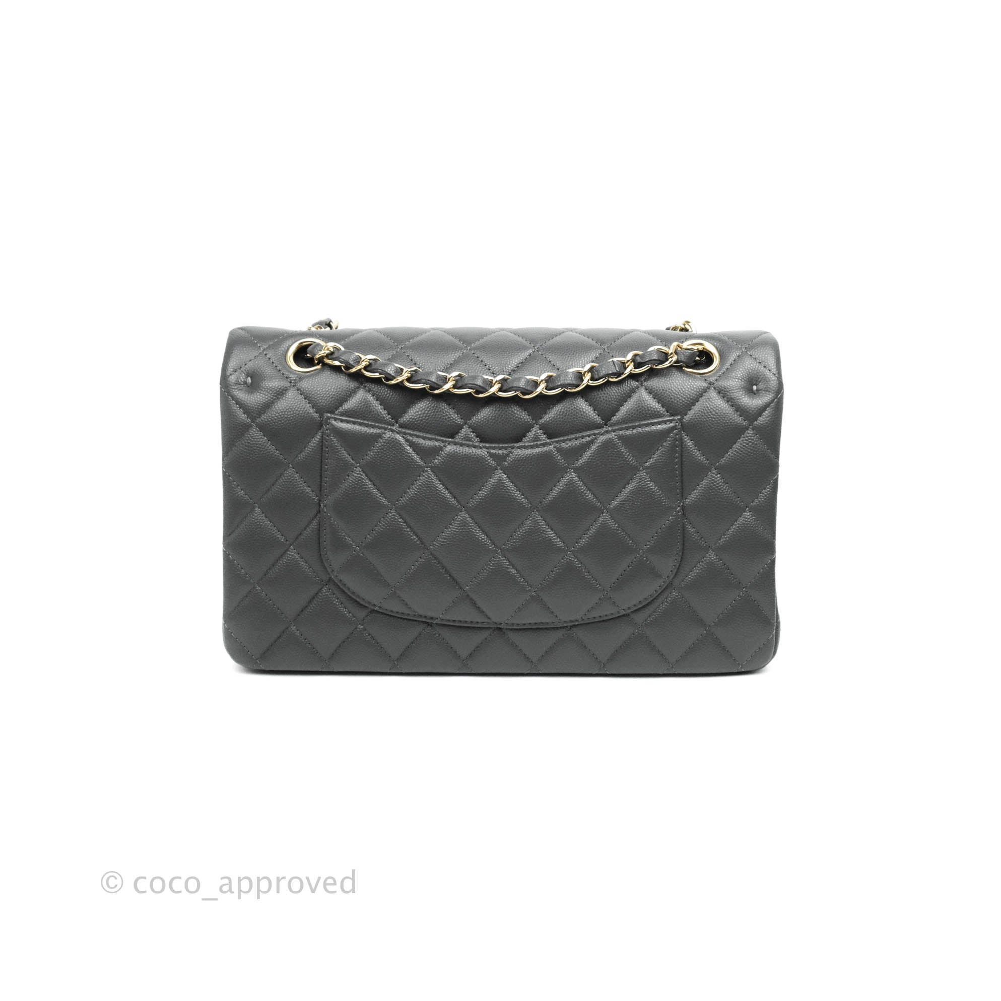 Chanel Classic M/L Medium Double Flap Dark Grey Caviar Gold