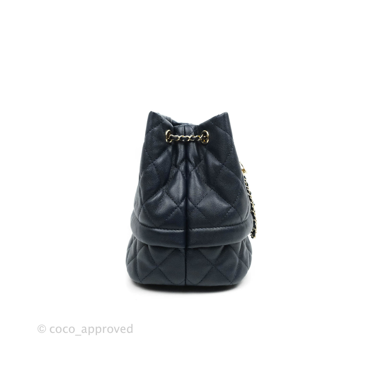 Chanel Quilted Rolled Up Bucket Drawstring Bag Navy Caviar Gold Hardwa ...