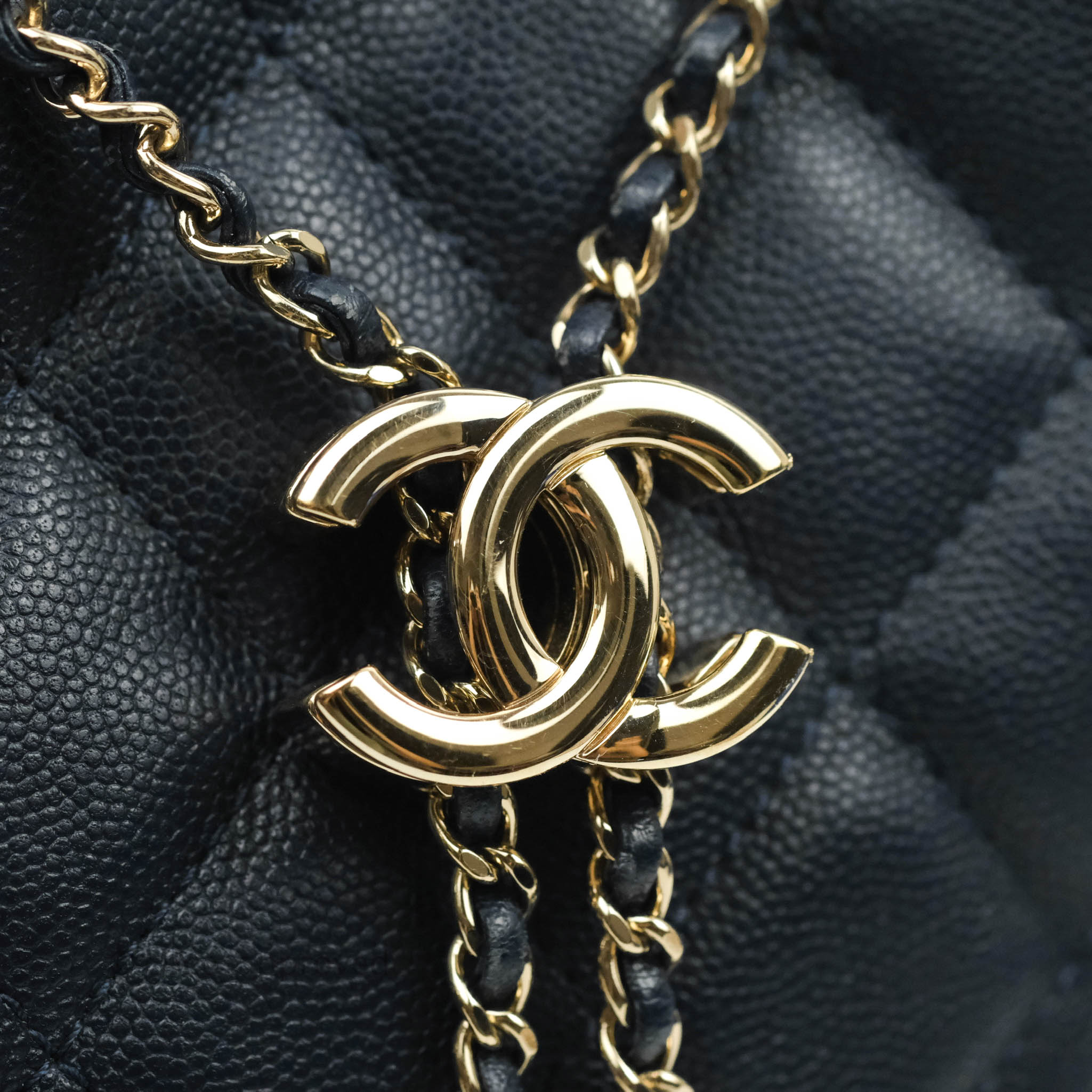Authentic vintage Chanel necklace chain gold rhinestone CC pendant