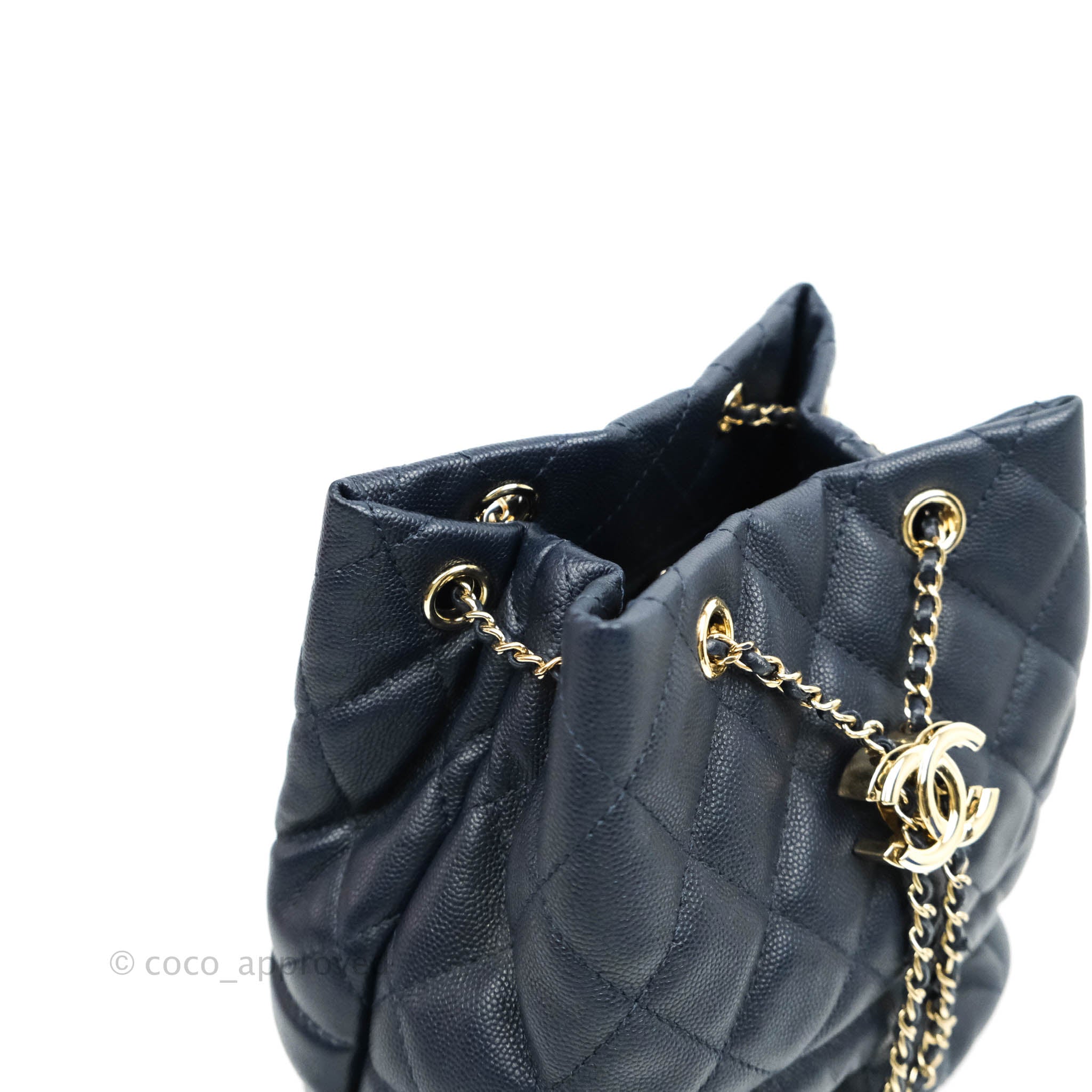 Chanel Quilted Rolled Up Bucket Drawstring Bag Navy Caviar Gold Hardwa – Coco  Approved Studio
