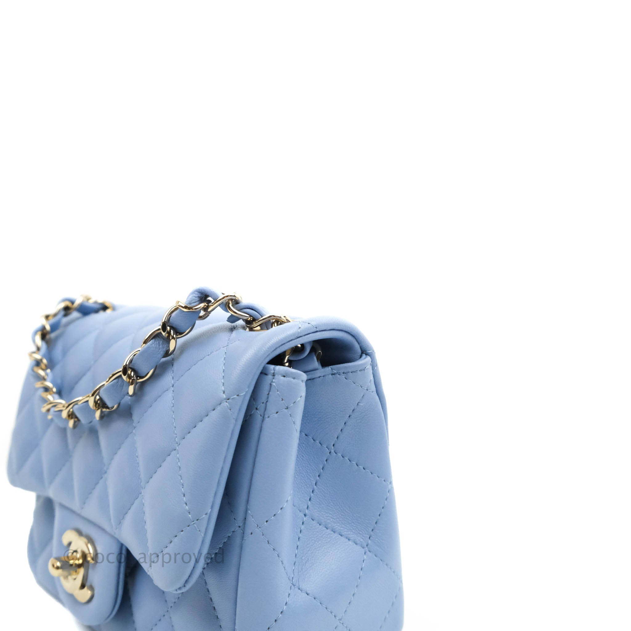 Chanel Quilted Mini Square Sky Blue Lambskin Gold Hardware 21C