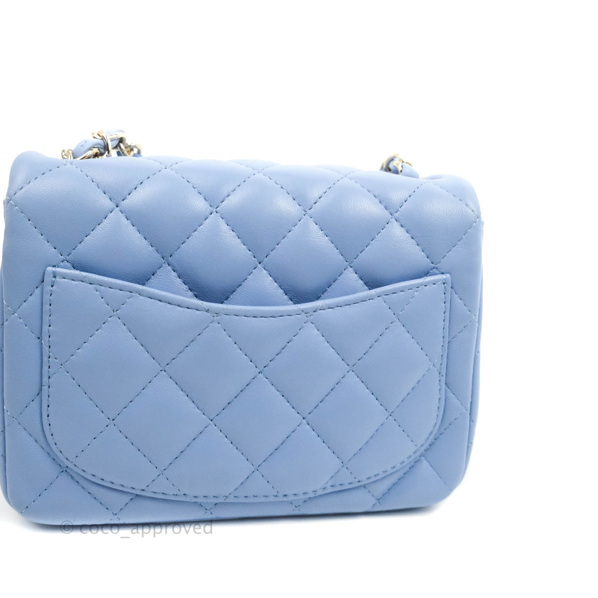 Chanel Quilted Mini Square Sky Blue Lambskin Gold Hardware 21C