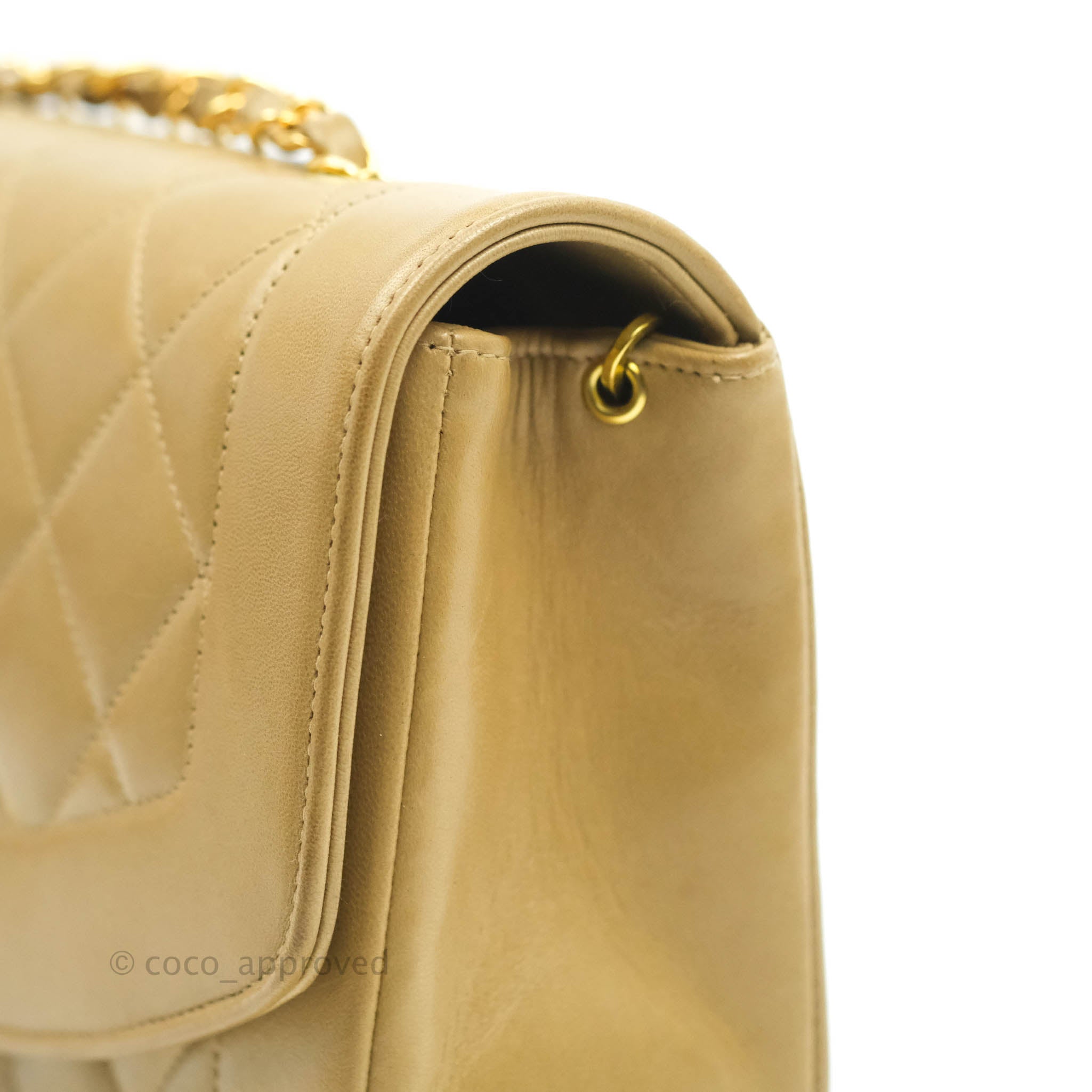 Chanel Vintage Small Quilted Classic Diana Flap Bag Beige Lambskin