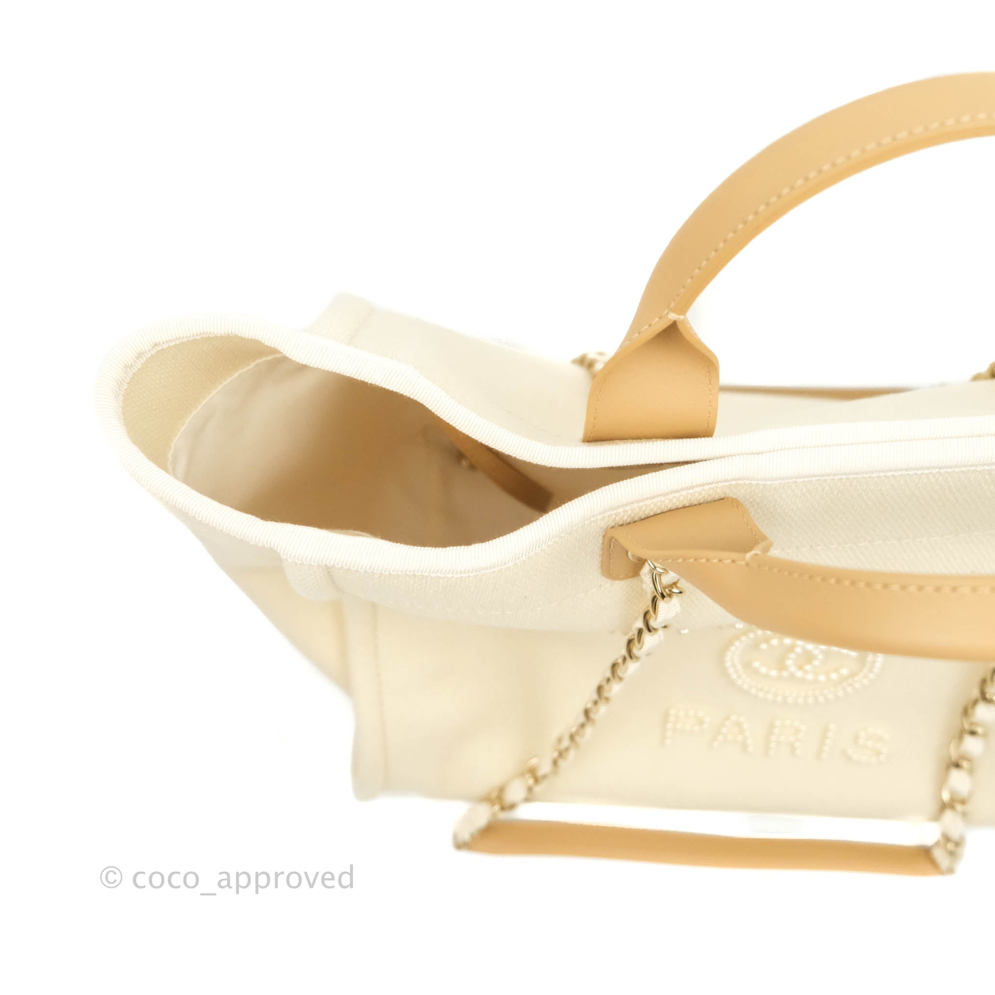 Chanel Medium (Large) Deauville Light Beige Canvas Imitation Pearl – Coco  Approved Studio