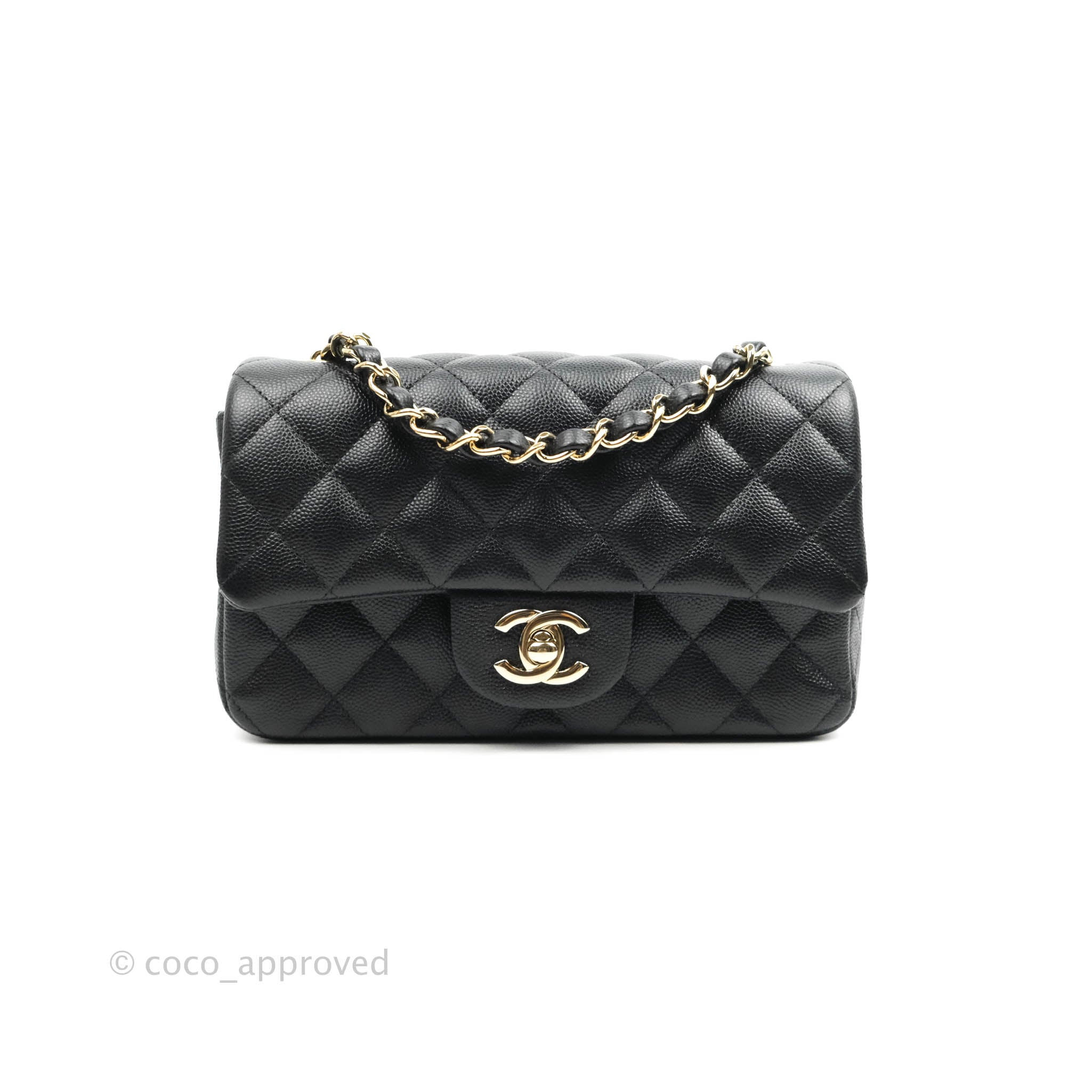 Chanel Quilted Mini Rectangular Black Caviar Gold Hardware 18B