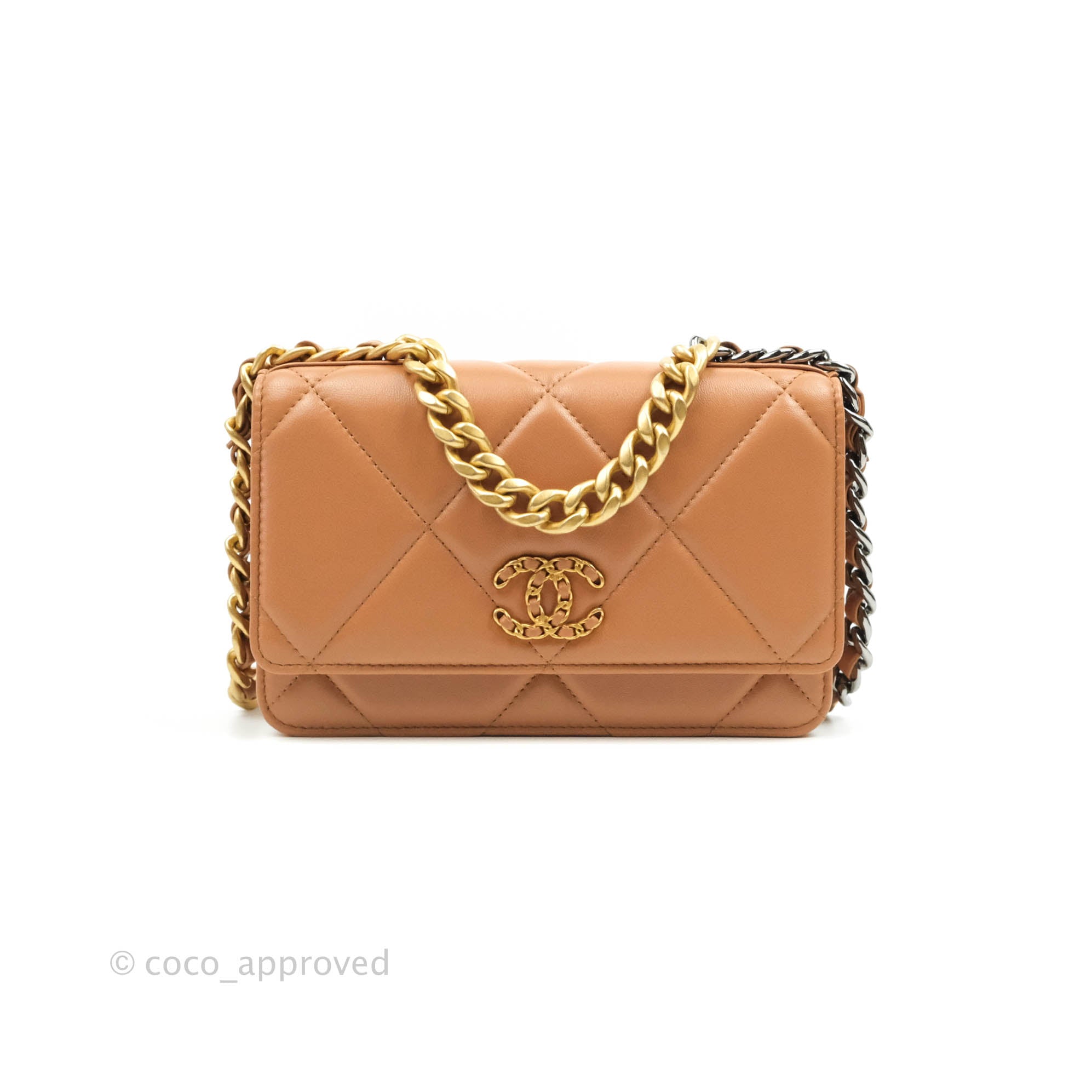 Chanel Wallet on Chain 19s Iridescent Pearly Pink Woc Beige Gold Caviar  Cross Bo at 1stDibs