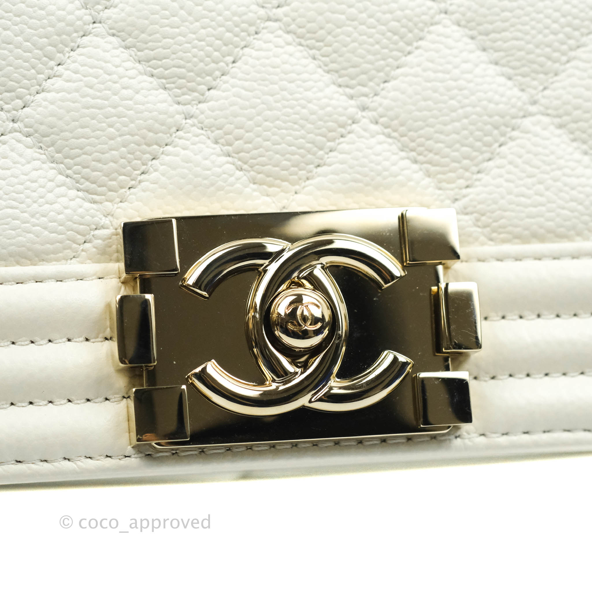 Chanel Old Medium Boy Bag White Caviar Gold Hardware 21A – Coco