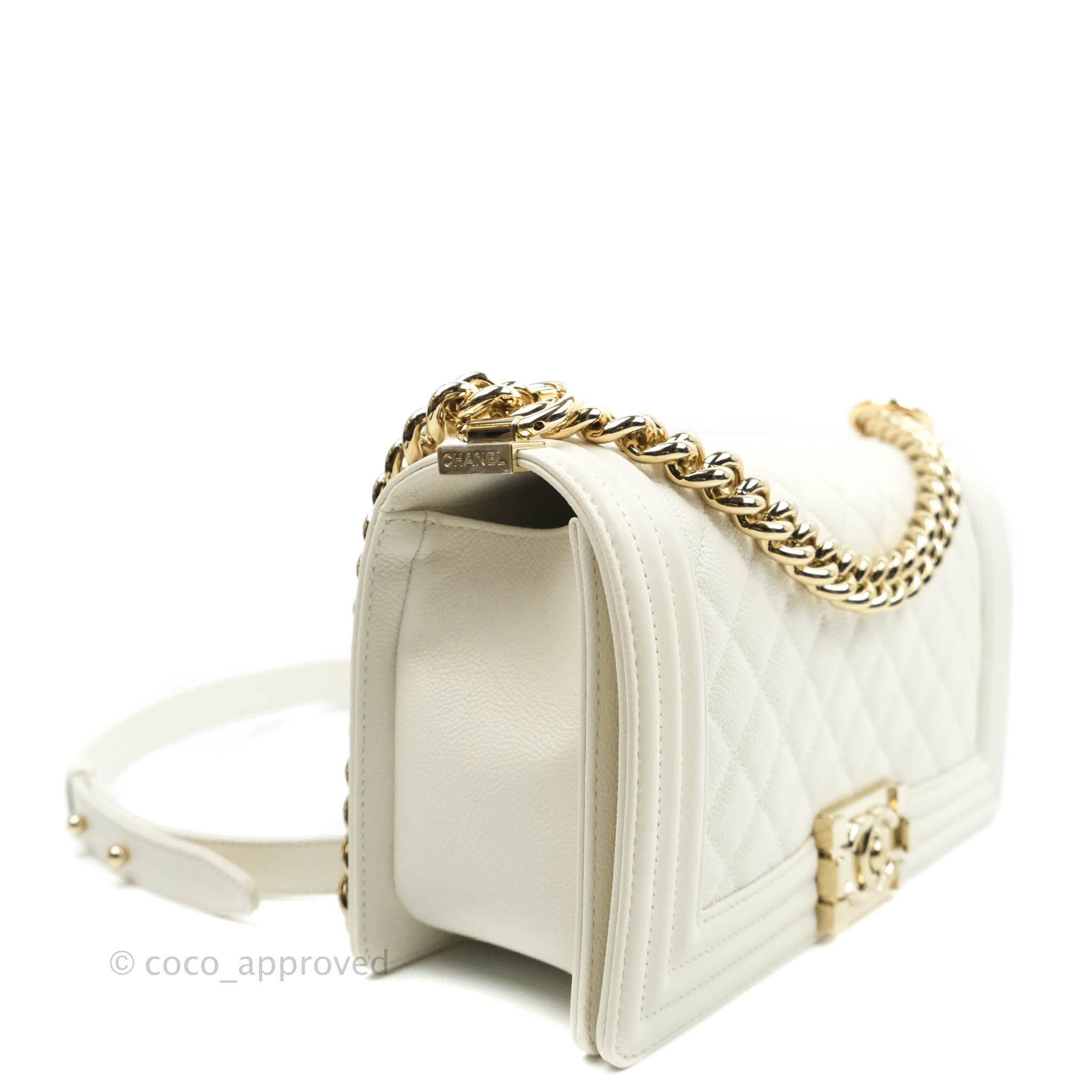 Chanel White Quilted Caviar Mini Boy Bag Aged Gold Hardware Available For  Immediate Sale At Sotheby's