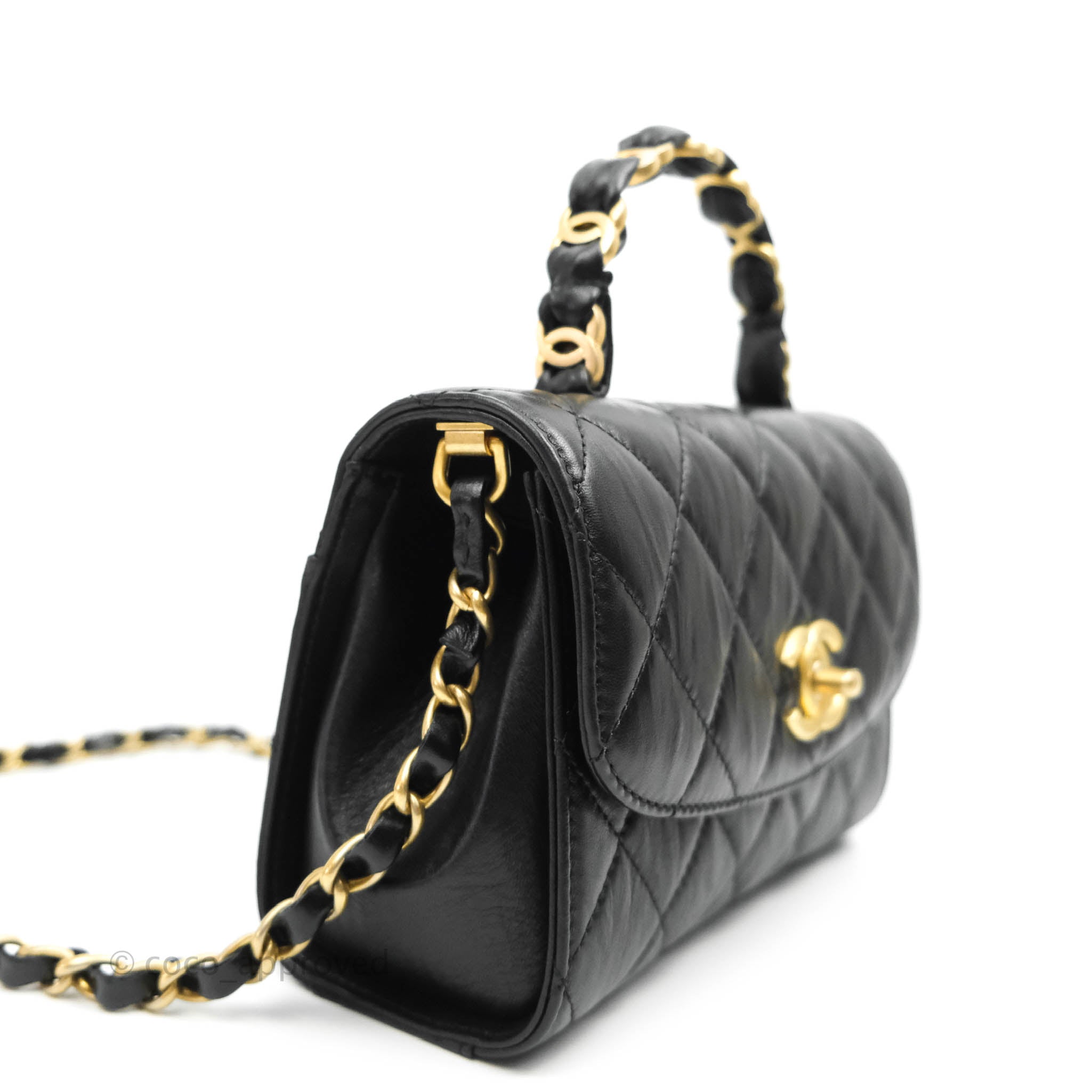 chanel gold top handle bag black
