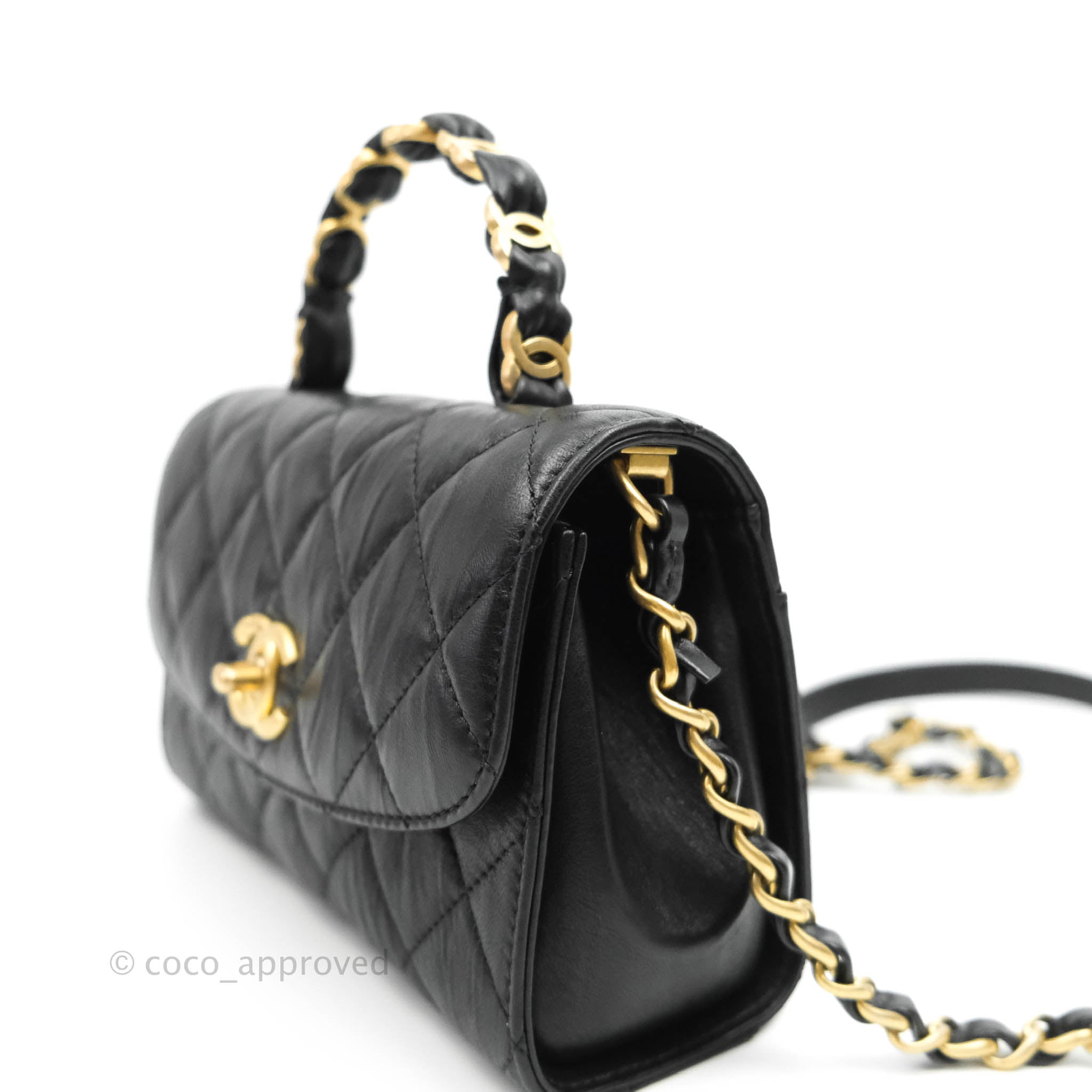 Chanel Mini Flap Bag With Top Handle Gold Hardware Black For Women