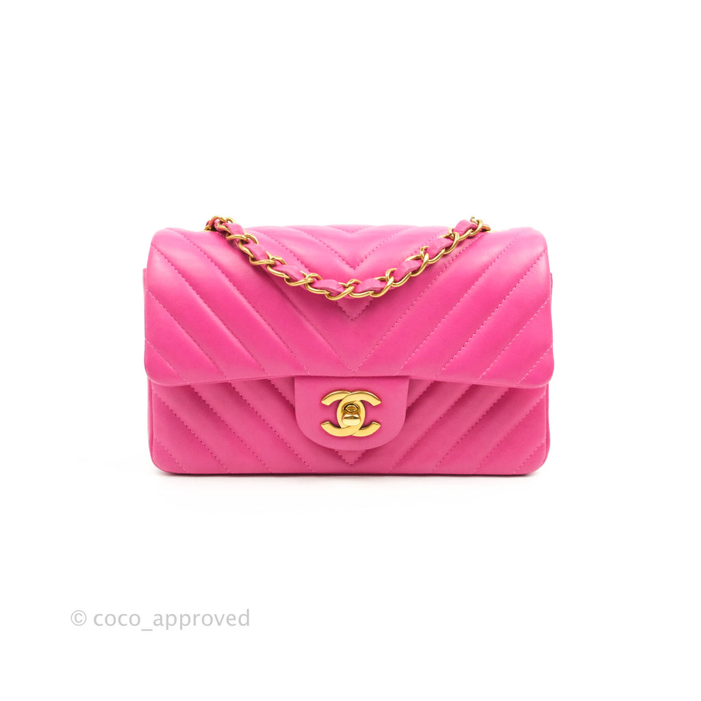 Chanel Chevron Mini Rectangular Flap Pink Lambskin Gold Hardware