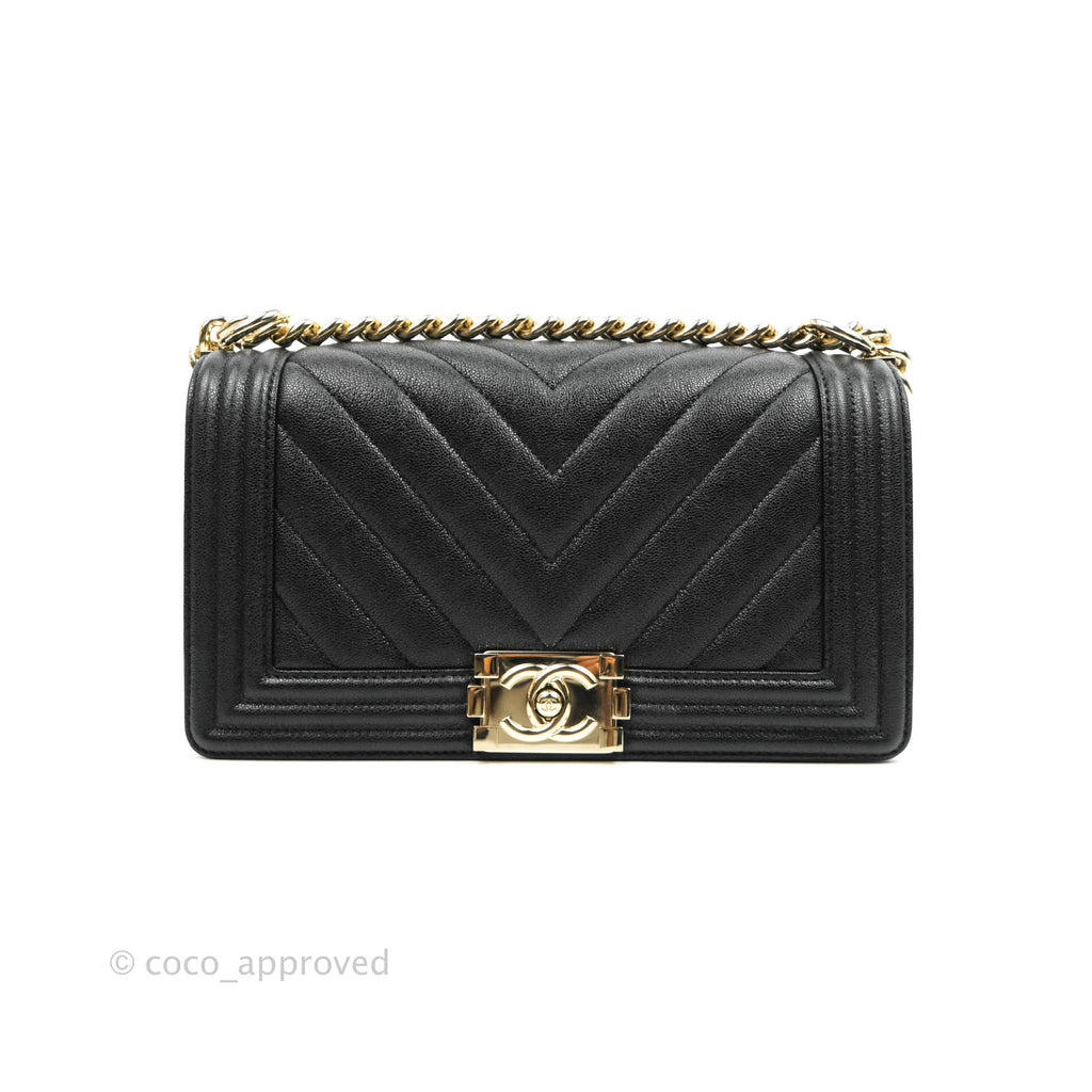 Chanel Boy Chevron Medium Black Caviar Gold Hardware