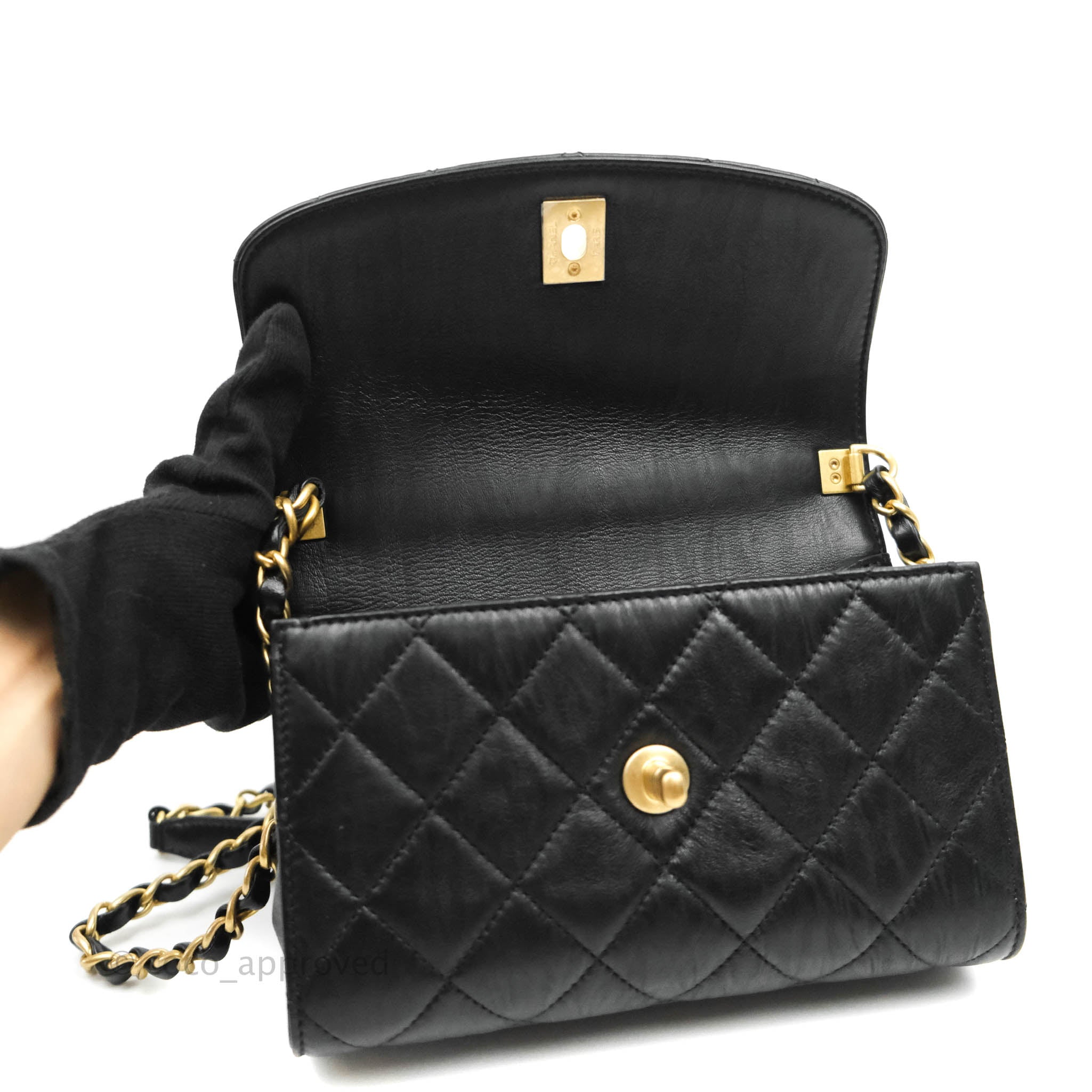 Chanel Mini Flap Bag with Top Handle Black Crumpled Lambskin Aged 