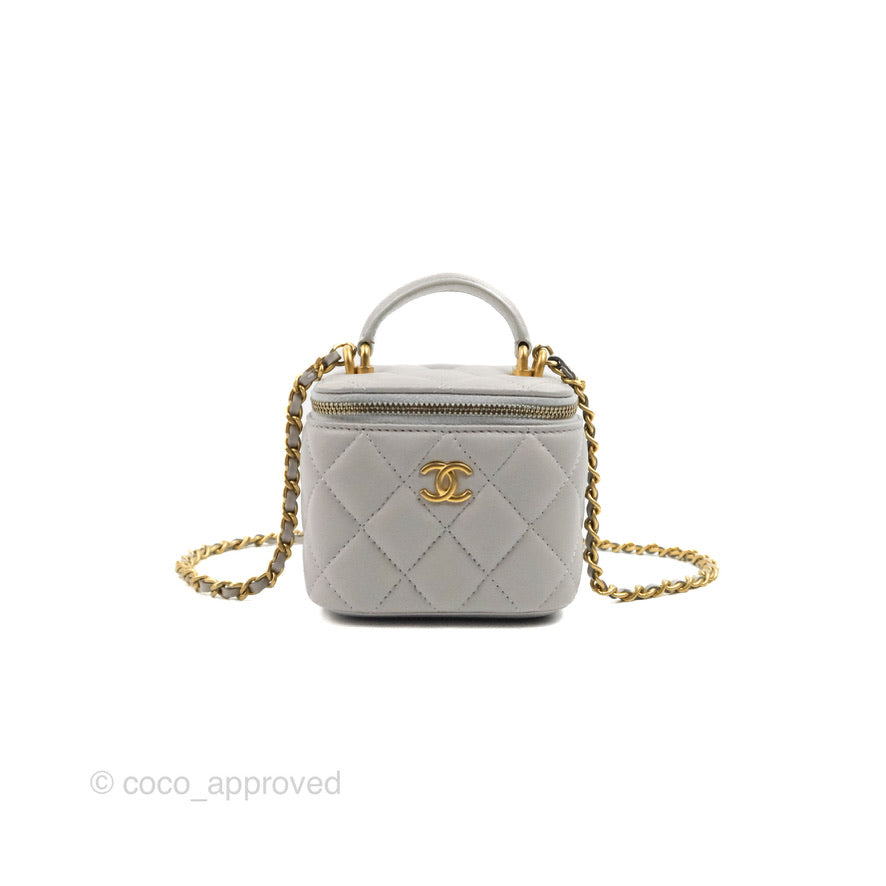 Chanel Small Vanity With Chain Grey Lambskin Aged Gold Hardware