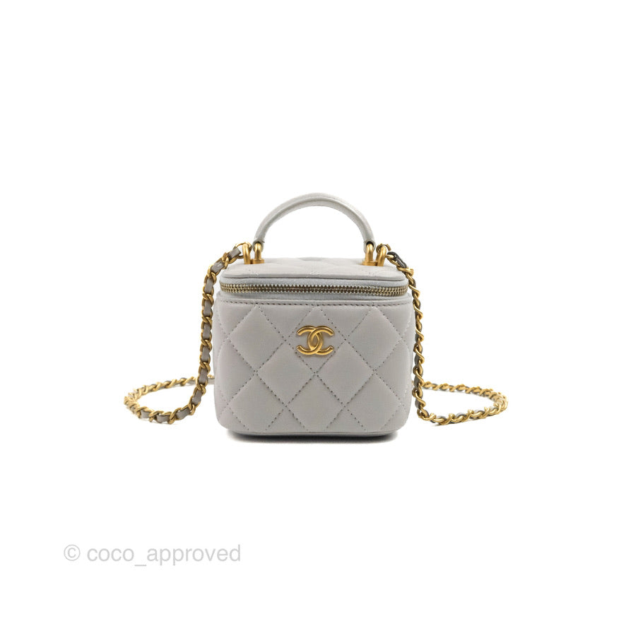 Chanel Mini Top Handle Vanity With Chain Grey Lambskin Aged Gold Hardware