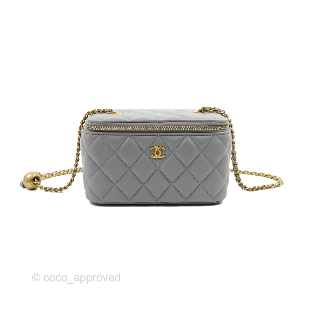 Chanel Pearl Crush Vanity With Chain Grey Lambskin Aged Gold Hardware