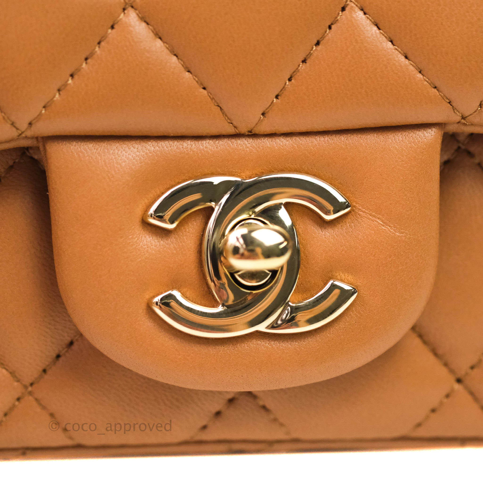 Chanel Classic Quilted Mini Square Caramel Dark Beige Lambskin Gold Ha – Coco  Approved Studio