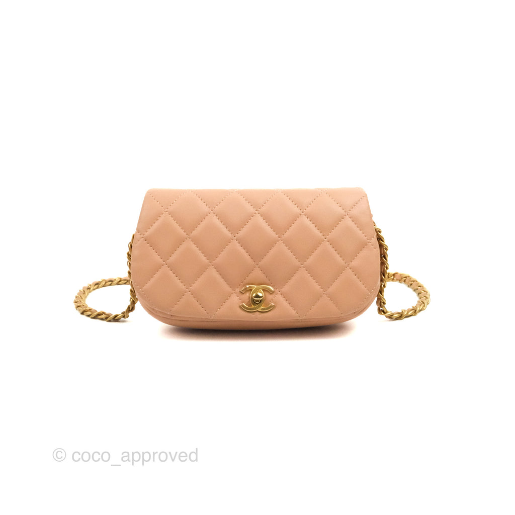 Chanel Clutch with Chain Beige Pink Calfskin Aged Gold Hardware