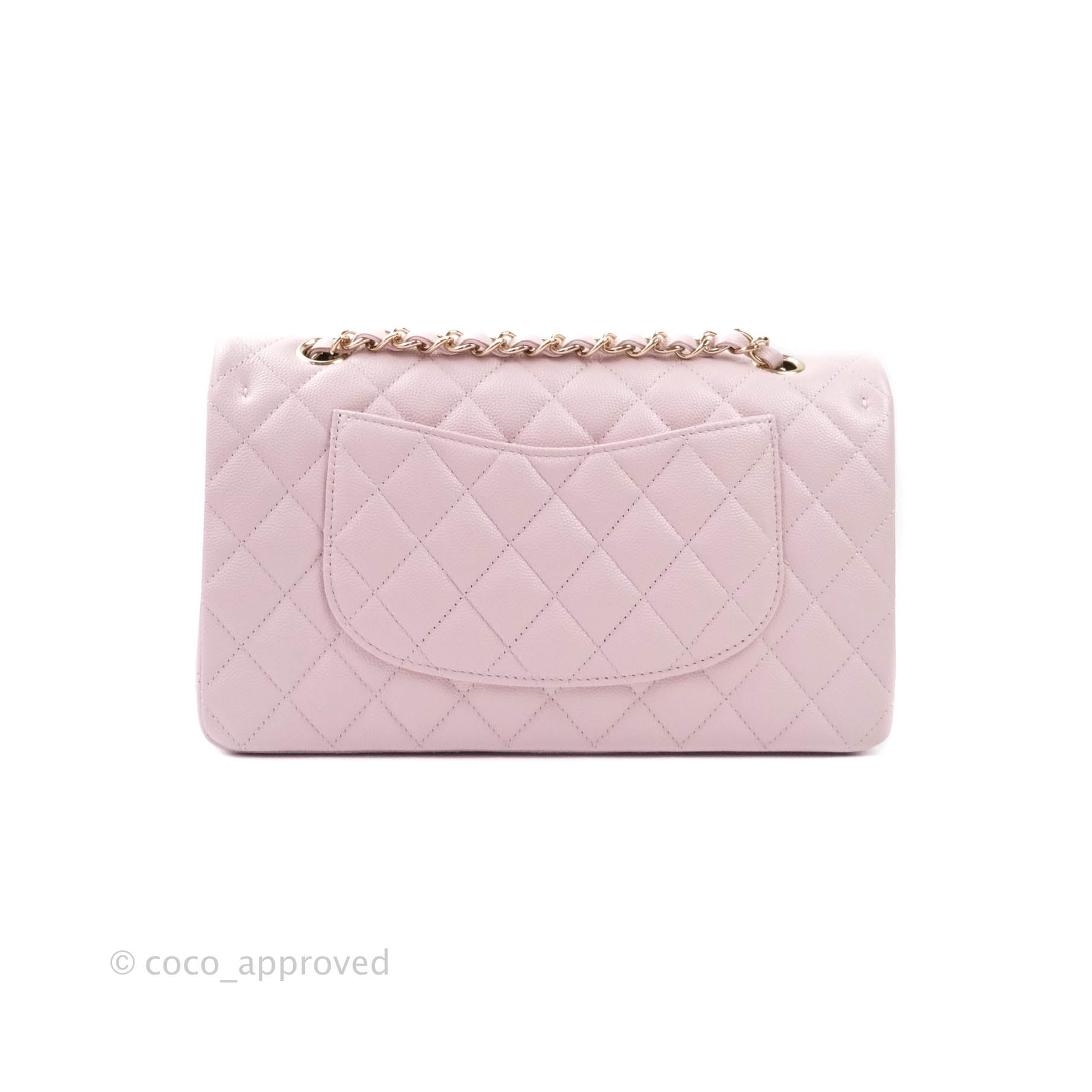 Chanel Classic Medium Double Flap 22B Rose Clair/Light Pink Quilted Caviar  with light gold hardware